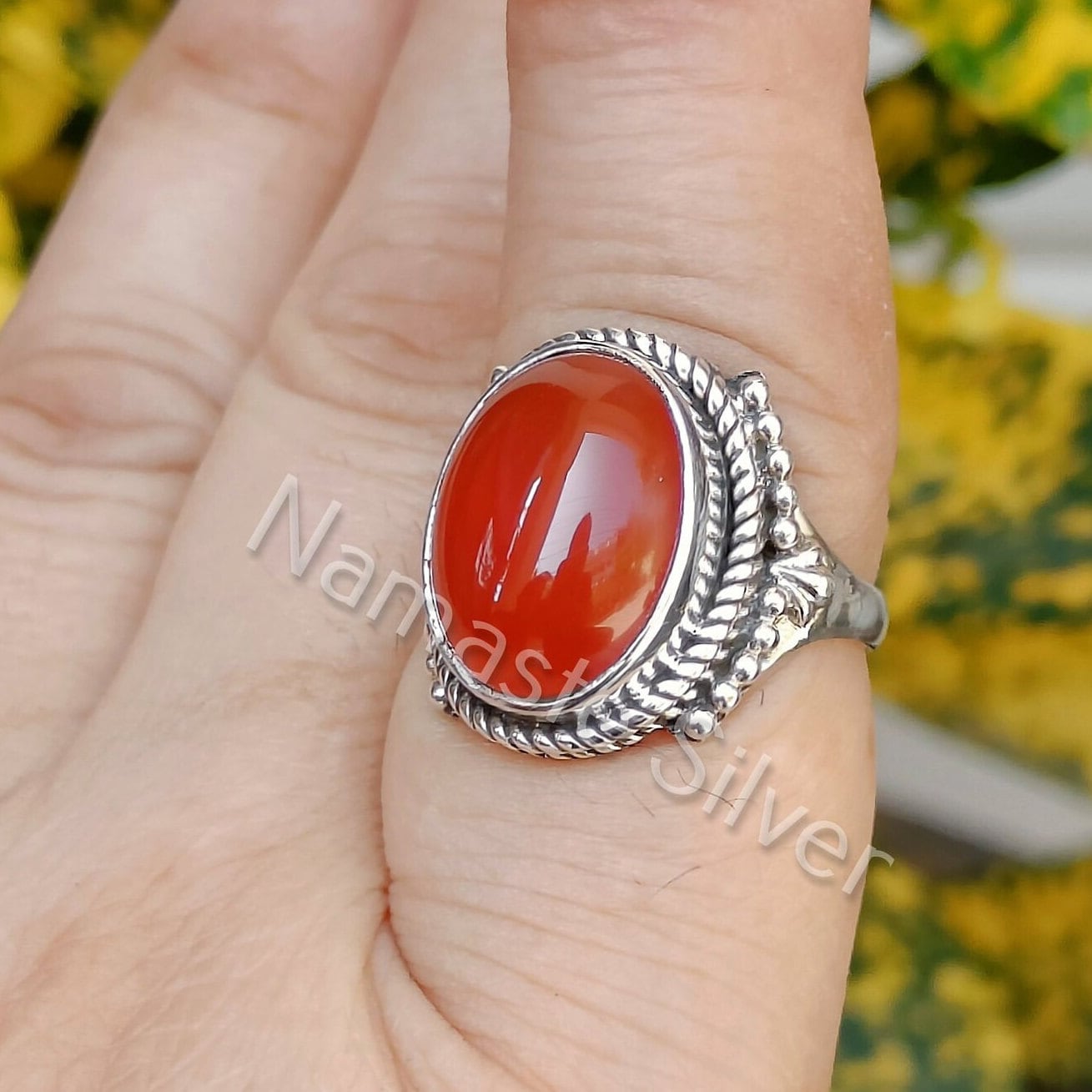 Carnelian Ring, 925 Sterling Silver Handmade Statement Ring, Natural Carnelian Oval Gemstone Boho Jewelry, Gift for Her Birthday Anniversary