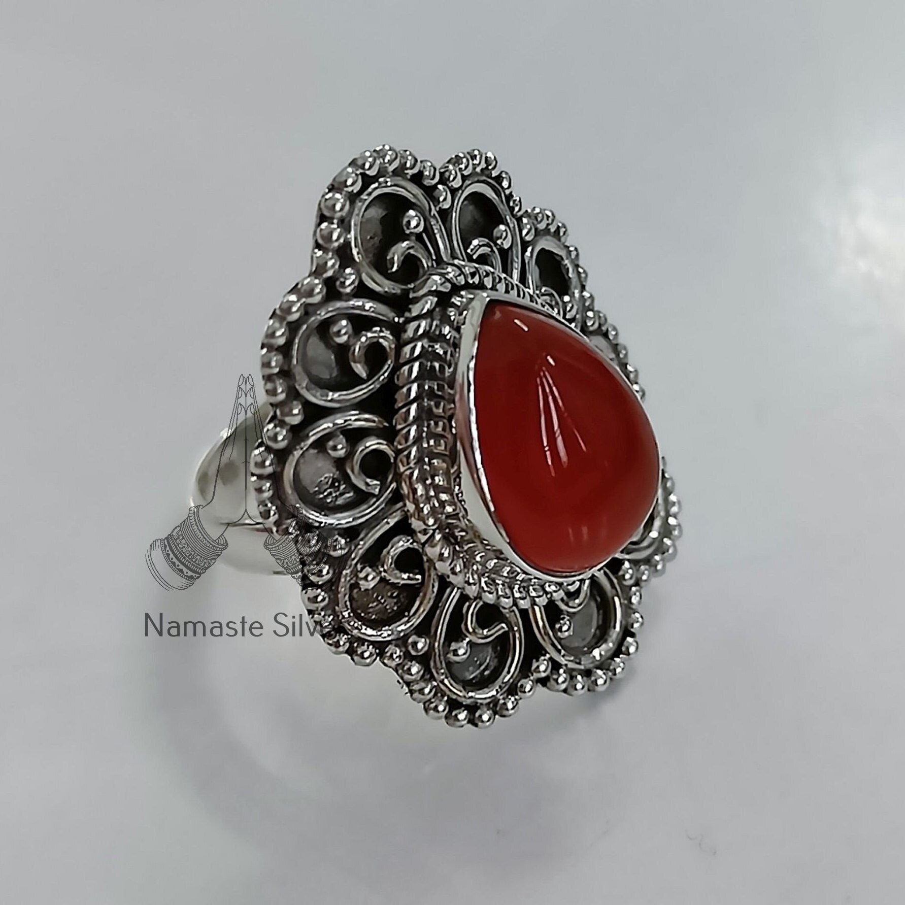 Carnelian Sterling Silver Handmade Statement Ring - Pearshape Gemstone, Boho Chic Jewelry, Perfect Gift for Her Birthday Anniversary
