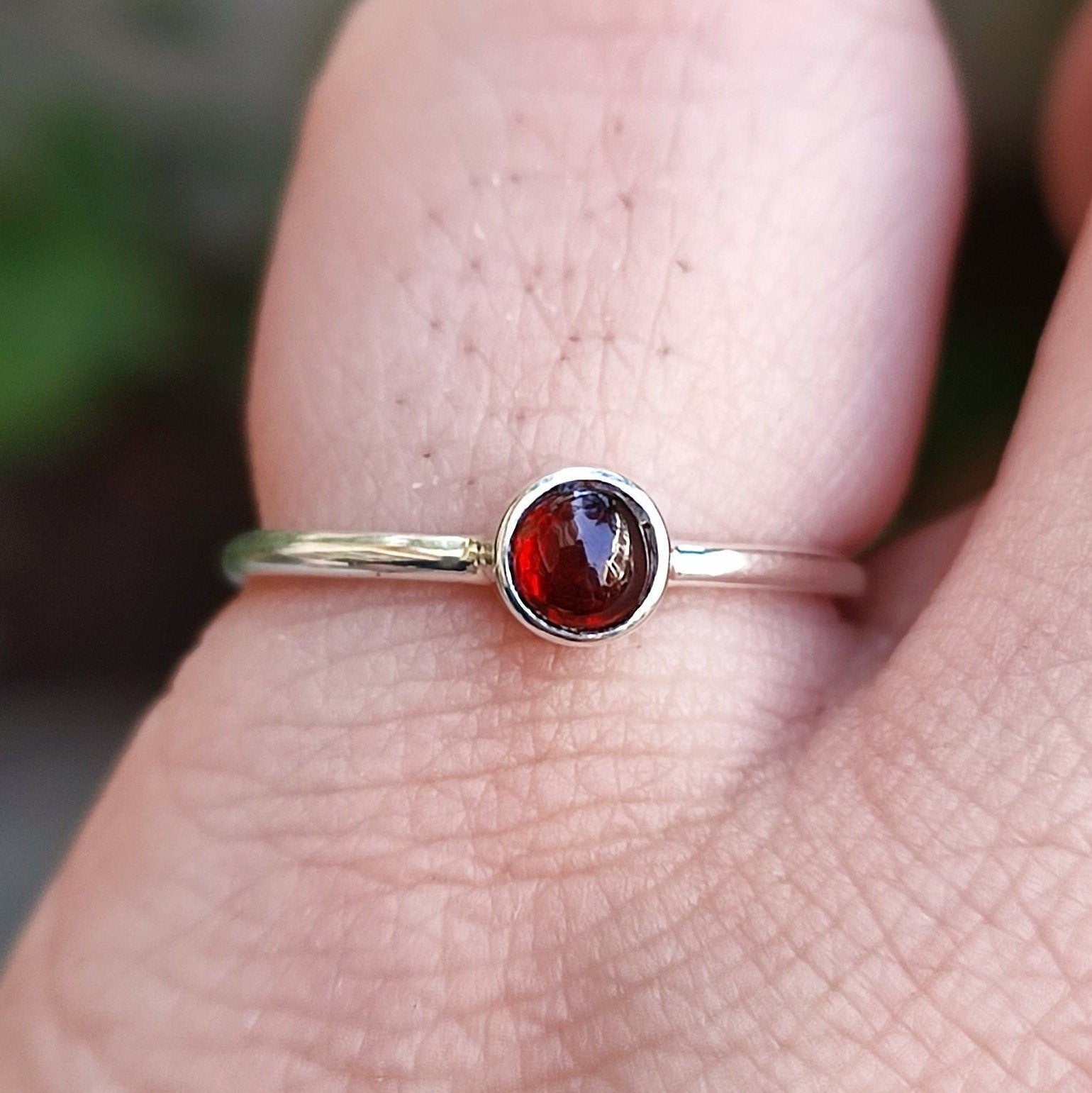 Garnet Sterling Silver Dainty Ring - Handmade Boho Natural Gemstone Jewelry Gift for Her Birthday, Anniversary, Christmas, Valentine's Day