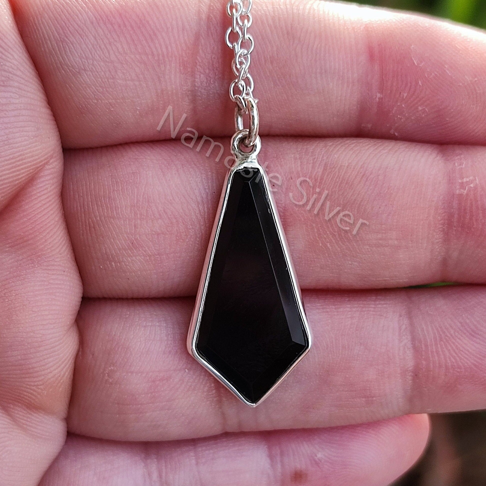 Black onyx coffin necklace, Handmade Sterling Silver Coffin Pendant, Black Gemstone Coffin Necklace, Goth Necklace, Coffin Jewelry For Men