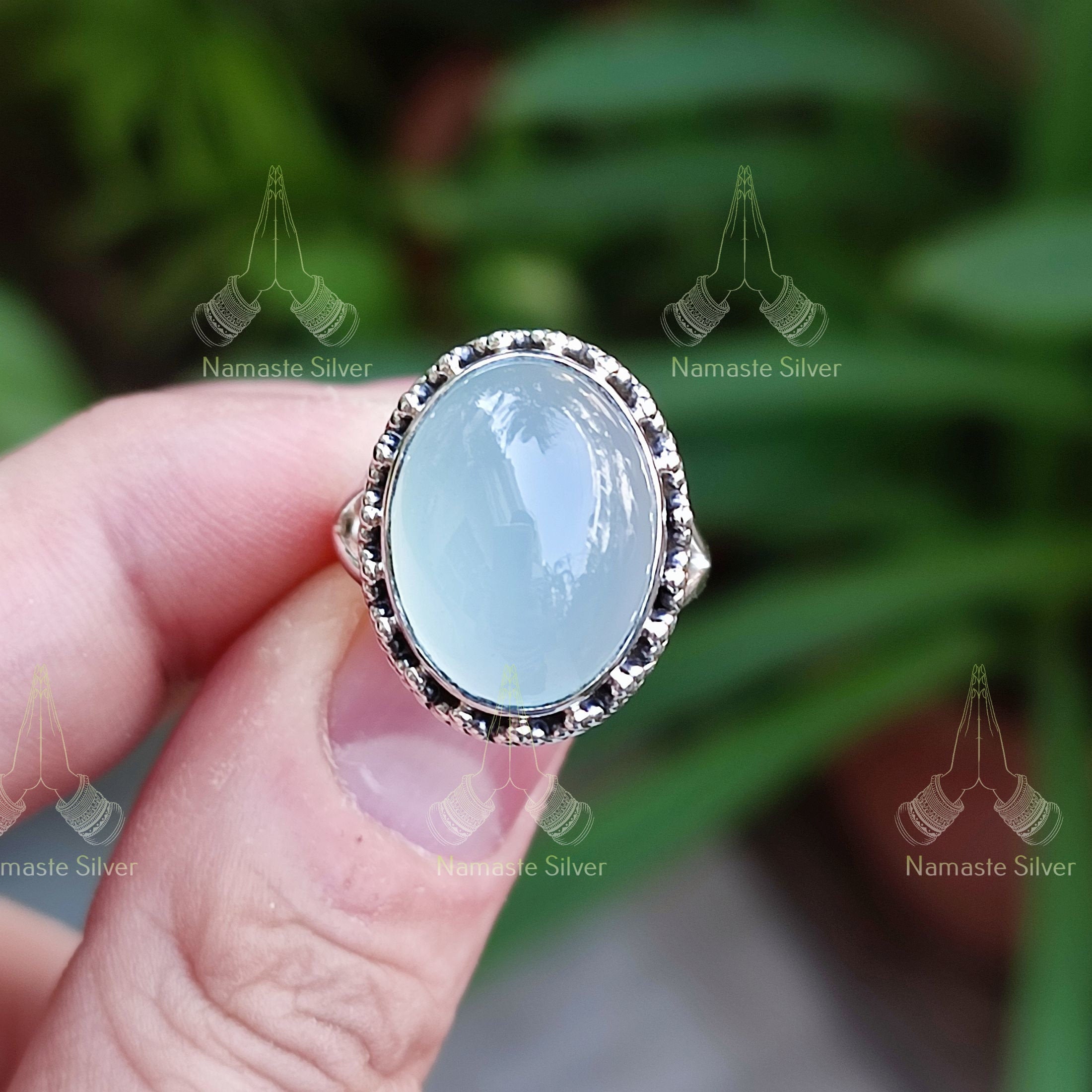 Chalcedony Ring, Chalcedony Silver Ring, Natural Blue chalcedony Ring, Chalcedony Jewelry, Gift For Her, Handmade Statement Gemstone Ring