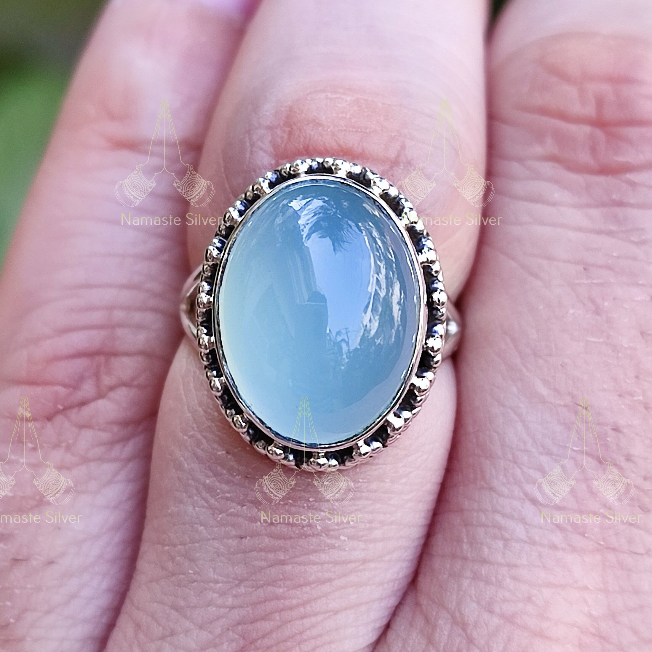 Chalcedony Ring, Chalcedony Silver Ring, Natural Blue chalcedony Ring, Chalcedony Jewelry, Gift For Her, Handmade Statement Gemstone Ring