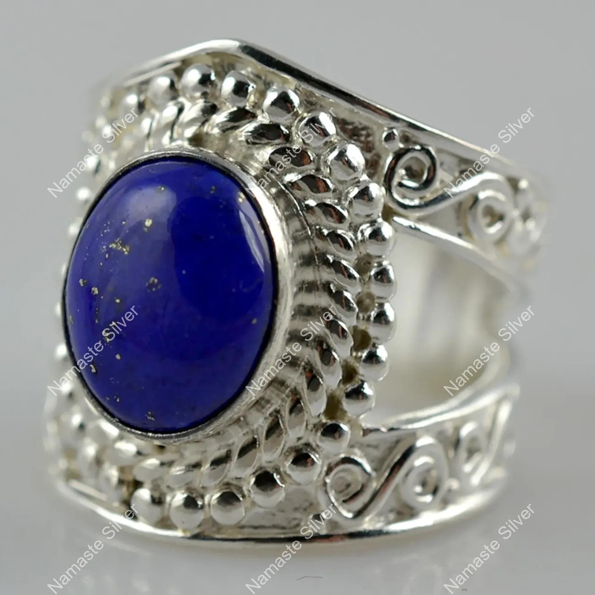 Lapis Lazuli Ring, 925 Sterling Silver Handmade Statement Ring, Natural Blue Gemstone Oval Jewelry, September Birthstone, Gift for her