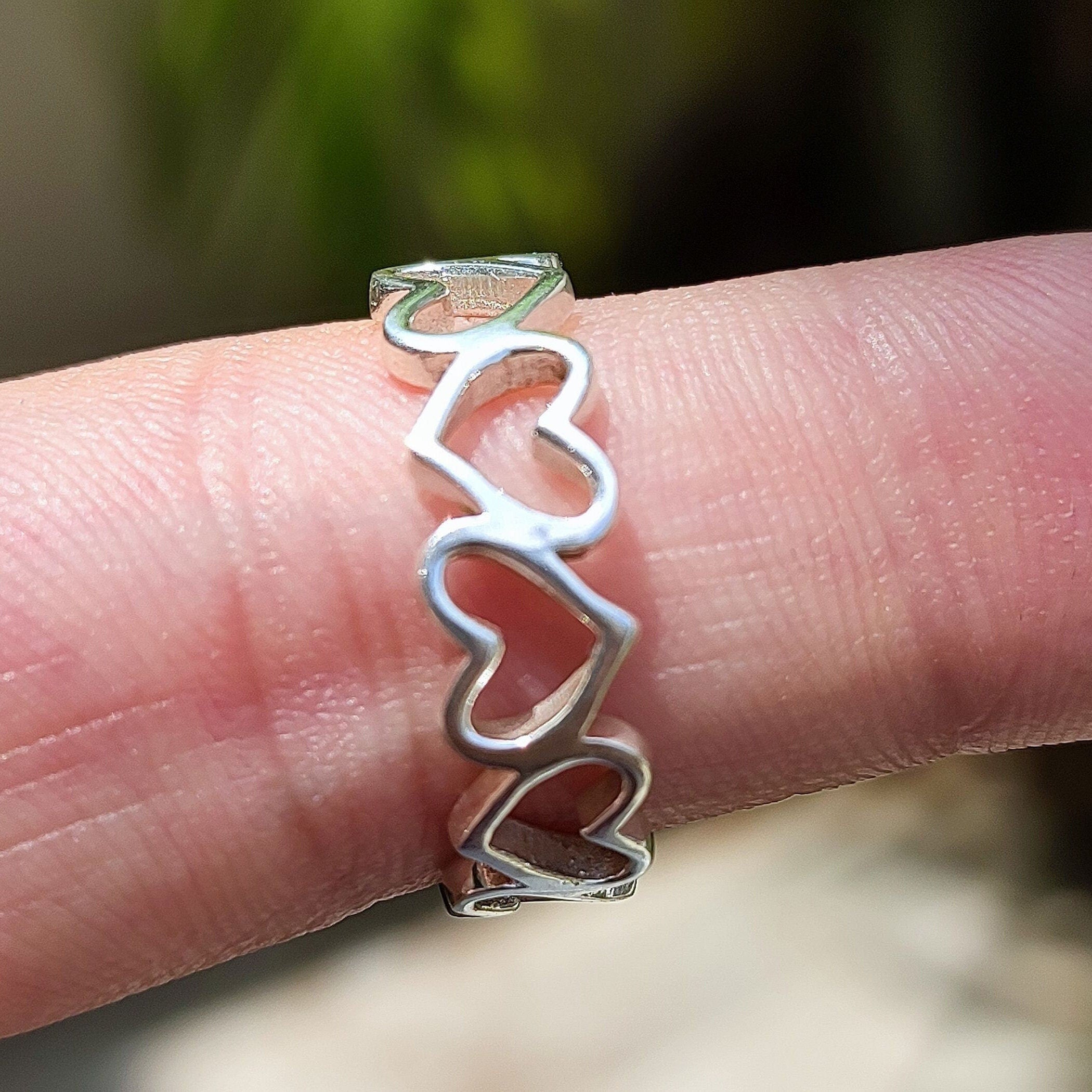 Heart to Heart Ring, 925 Sterling Silver Handmade Promise Ring, Heart shape Jewelry, Connected Heart Ring Band, Gift for Her Birthday