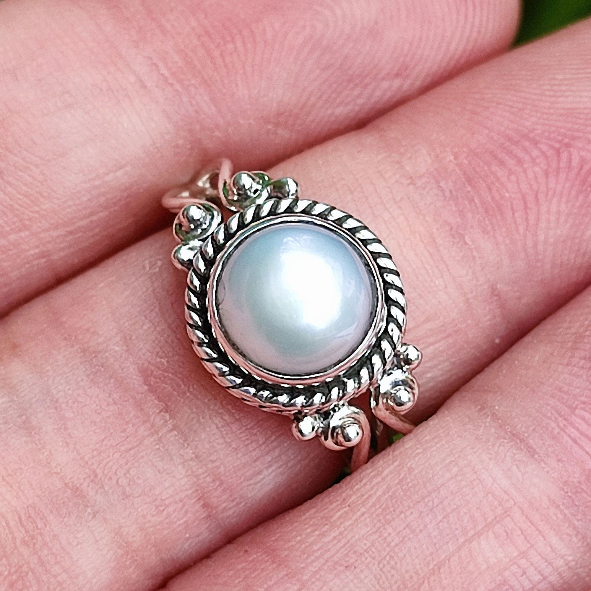 Pearl Ring, 925 Sterling Silver Statement Promise Ring For Women, Freshwater Pearl Handmade Boho Jewelry, June Birthstone, Gift for her