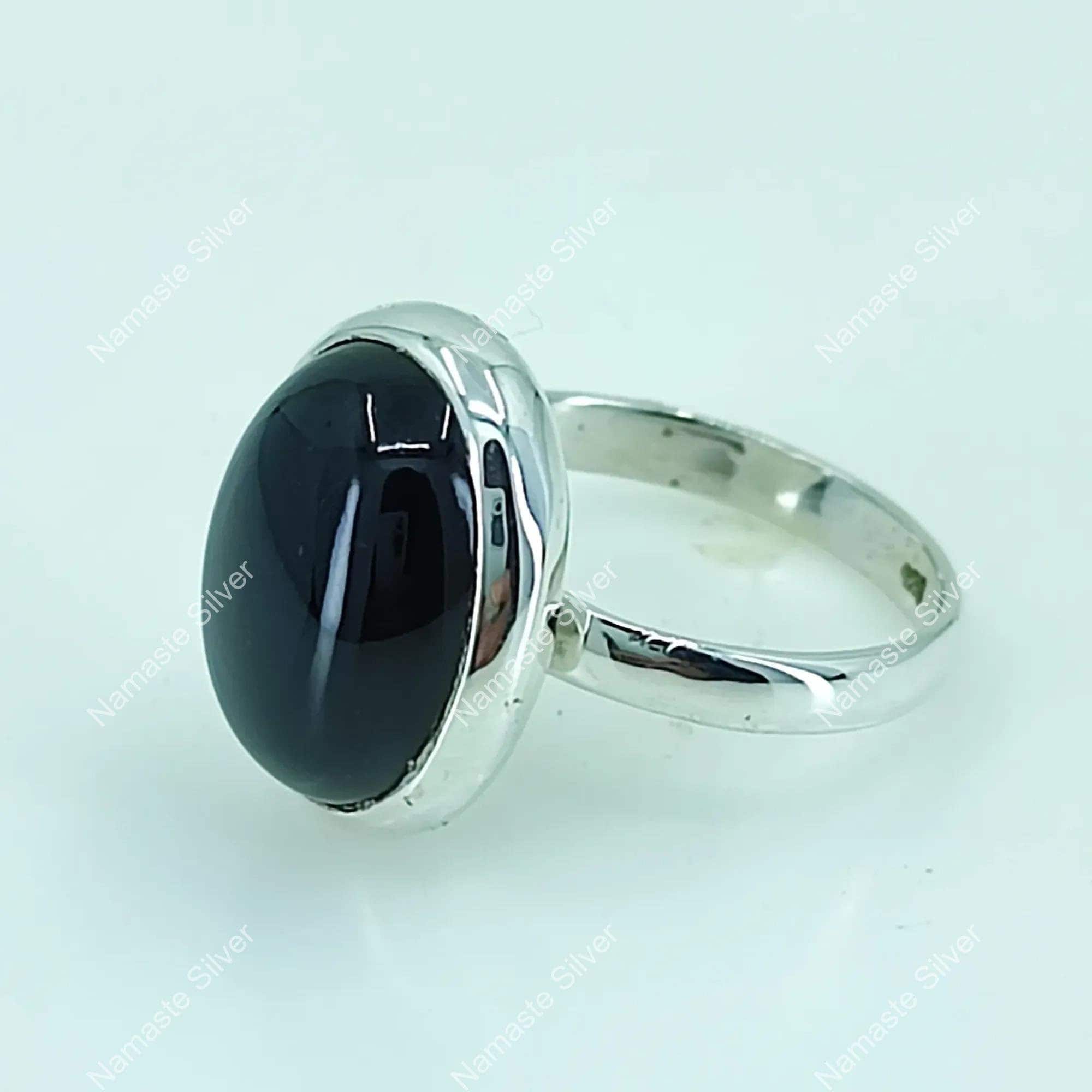 Black Onyx Ring, 925 Sterling Silver Handmade Statement Ring, Natural Black Gemstone Oval Cocktail Jewelry, July Birthstone, Gift for her
