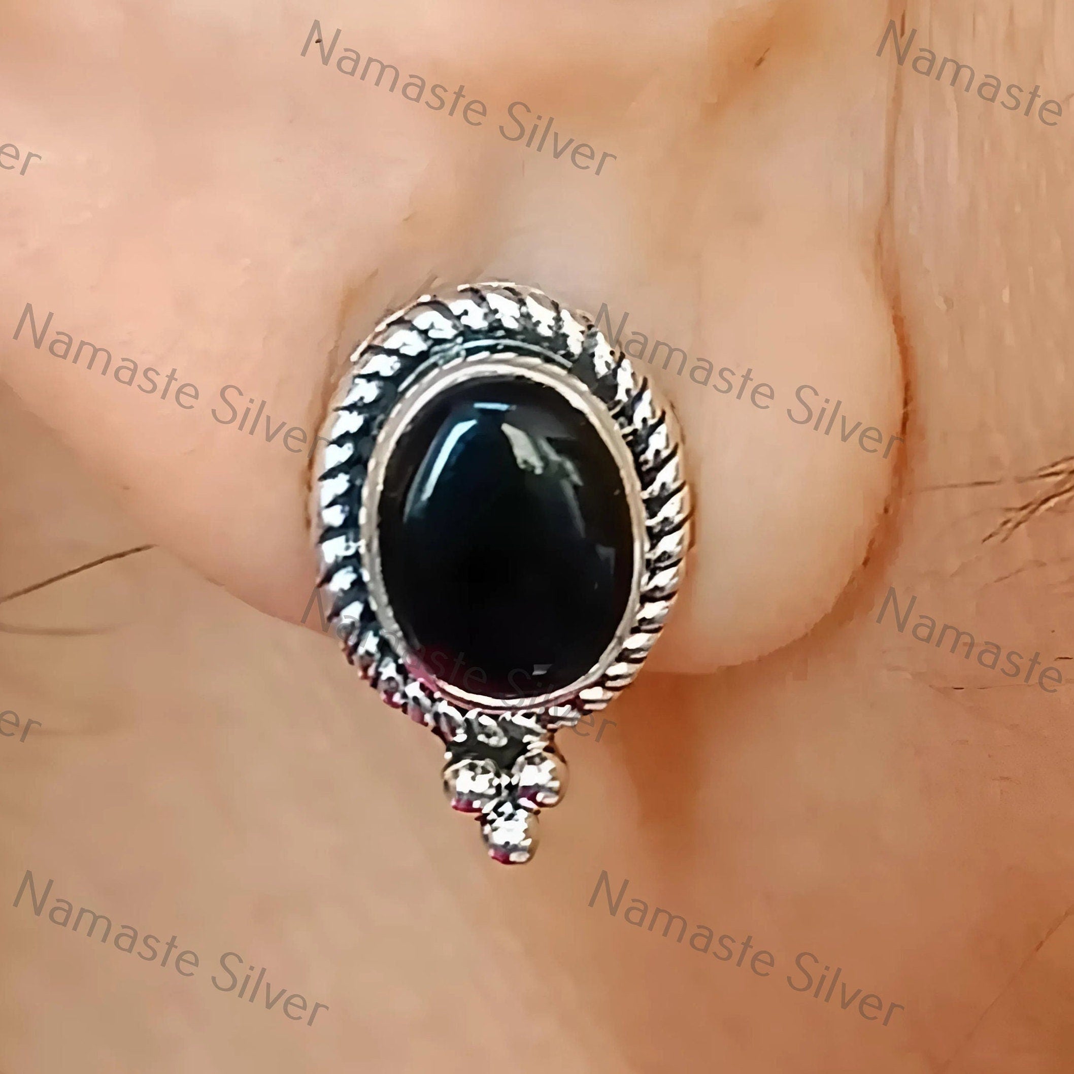 Black Onyx Earrings, 925 Sterling Silver Stud Posts, Natural Black Onyx Oval Handmade Gemstone Jewelry, July Birthstone, Unique Gift for Her