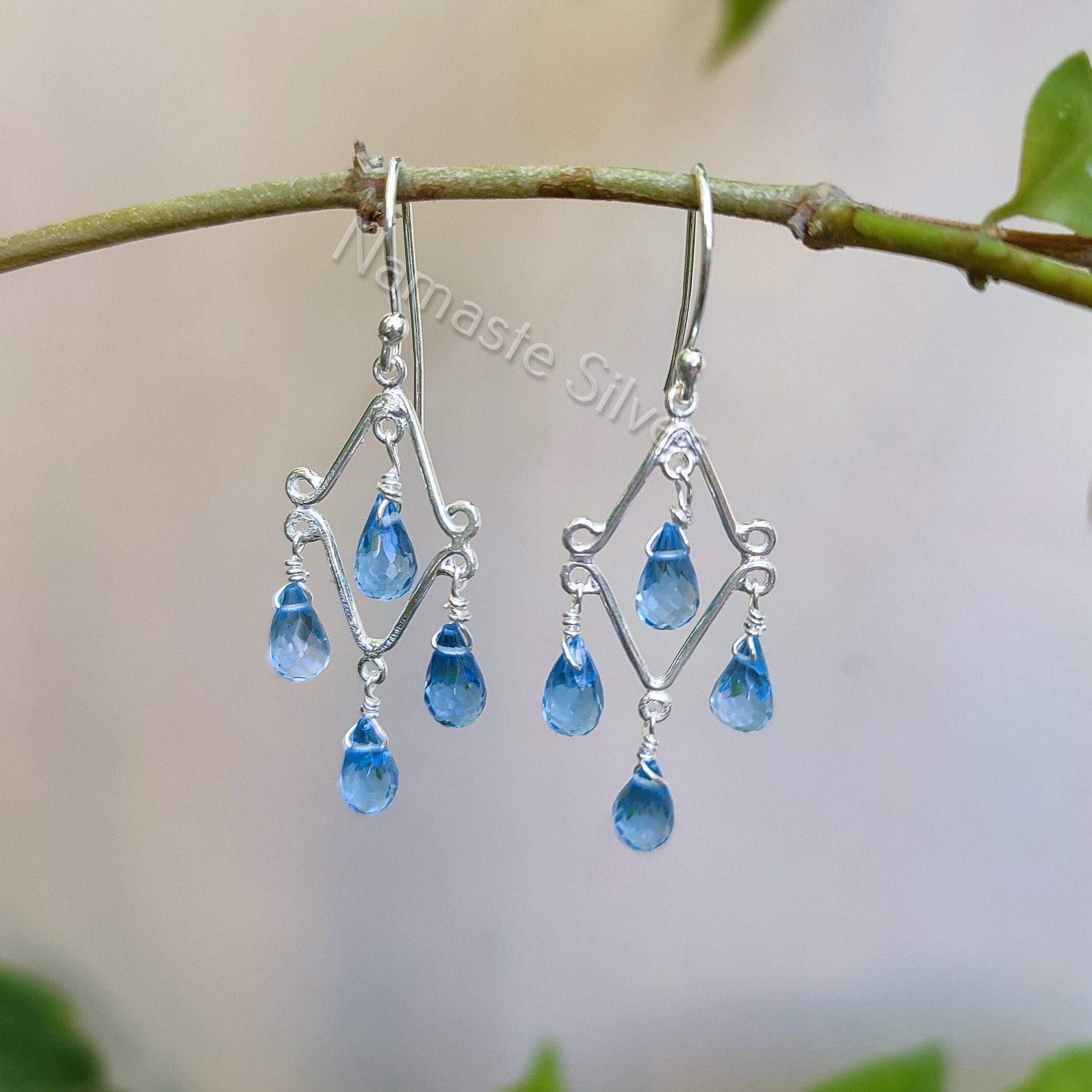 Blue Topaz Earrings, 925 Sterling Silver Handmade Dangle Drop Earrings, Natural Blue Topaz Teardrop Beads Jewelry, Gift for her