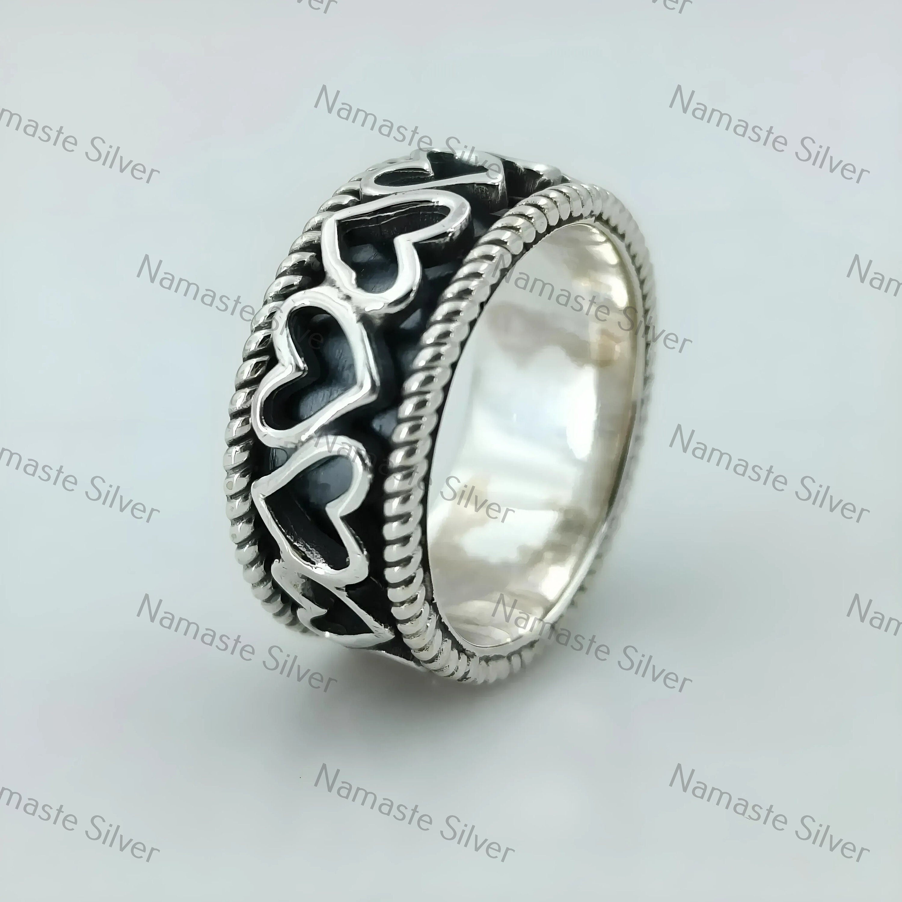 Fidget Ring, 925 Sterling Silver Promise Ring, Connecting Heart Anxiety Ring, Handmade Meditation Jewelry, Spinner Thumb Ring, Gift for Her