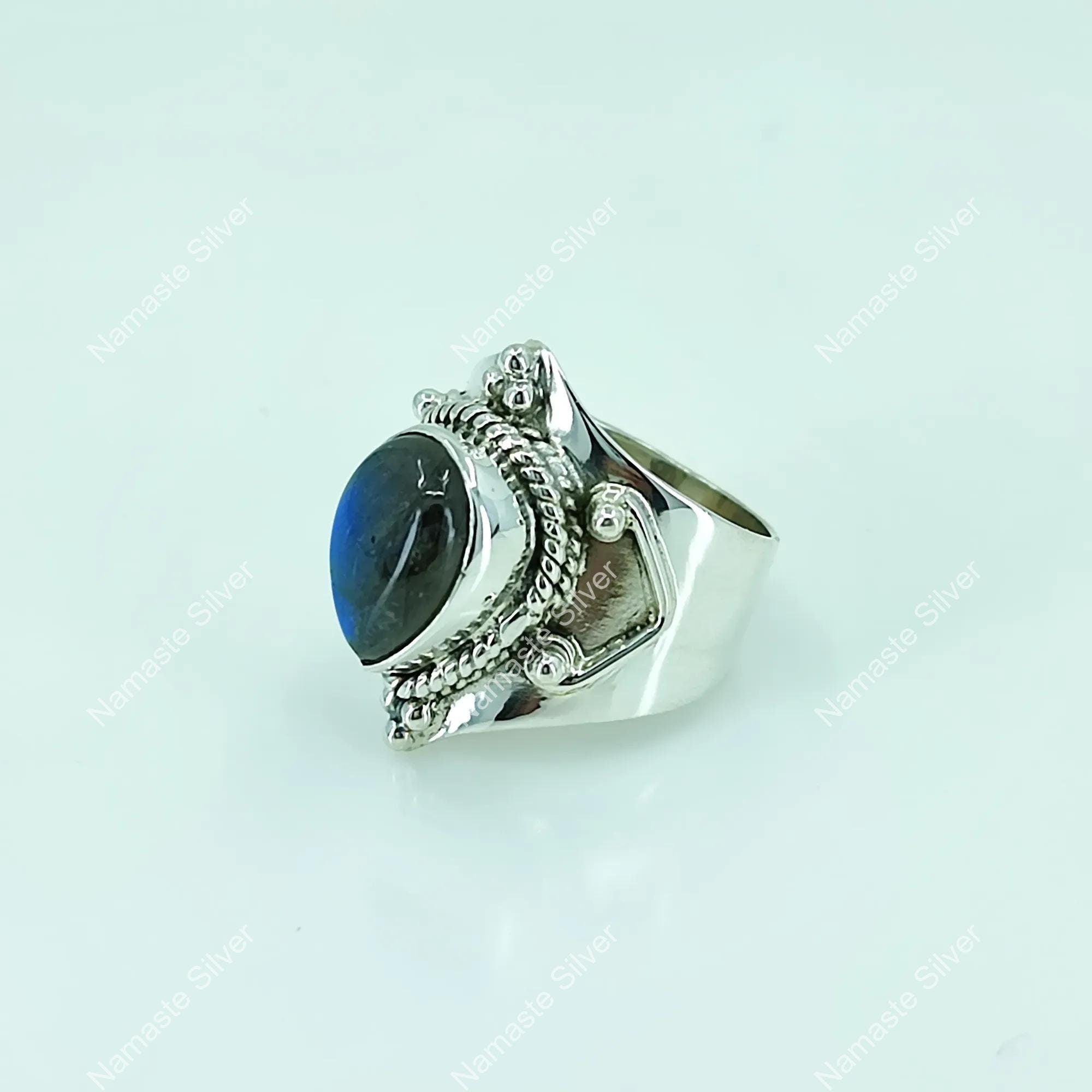 Labradorite Ring, 925 Sterling Silver Statement Promise Ring, Natural Labradorite Pear Shape Gemstone Handmade Jewelry, Unique Gift For Her