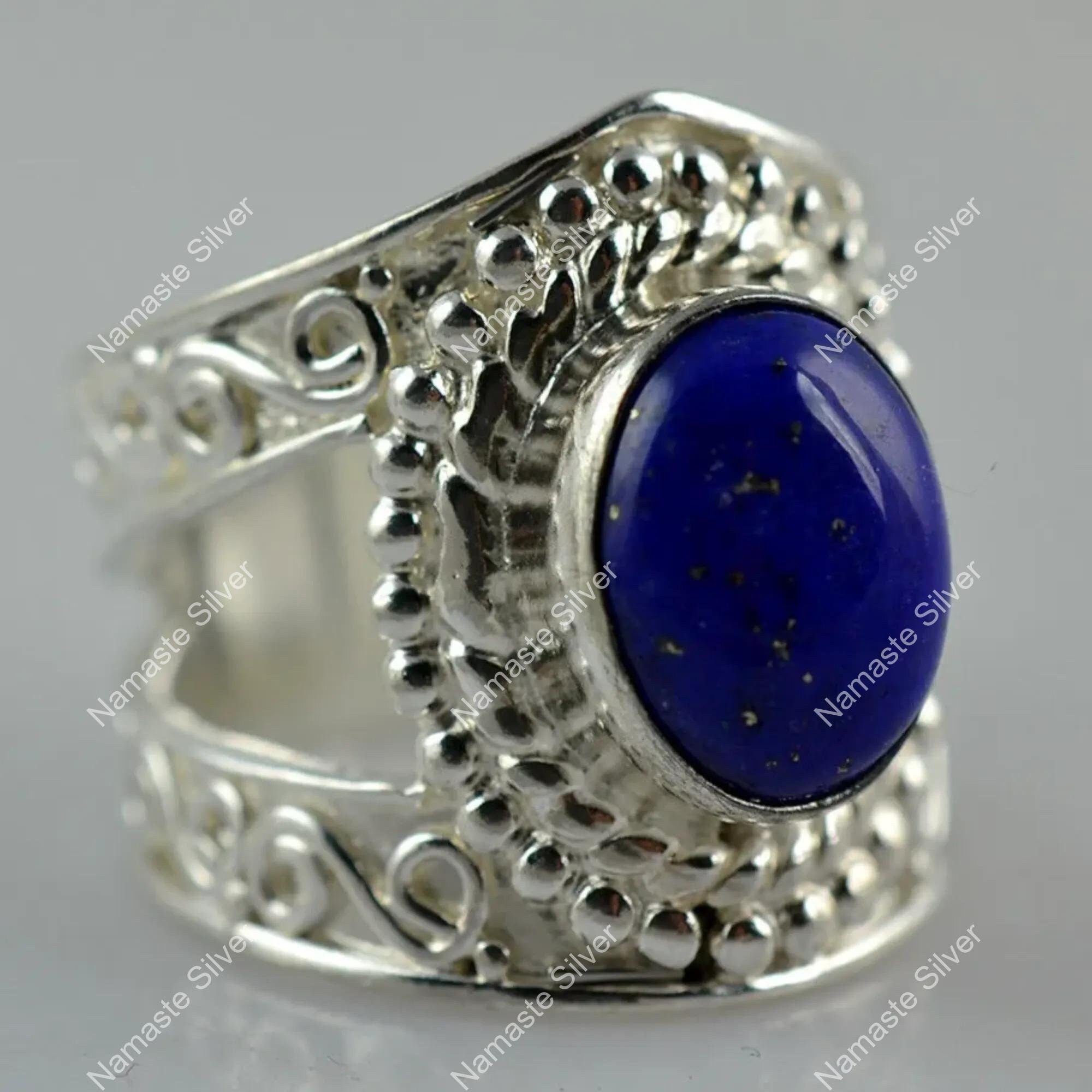 Lapis Lazuli Ring, 925 Sterling Silver Handmade Statement Ring, Natural Blue Gemstone Oval Jewelry, September Birthstone, Gift for her