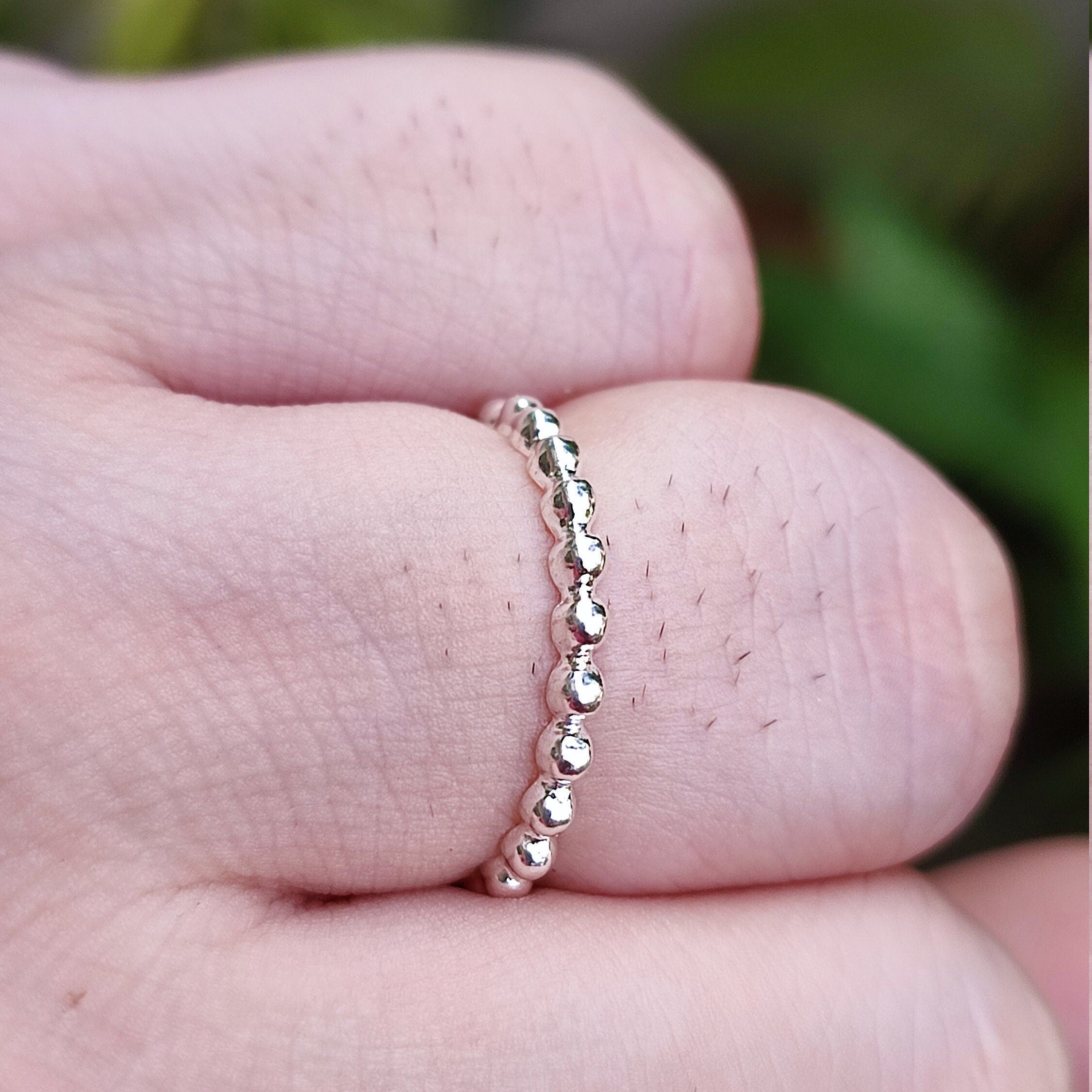 Silver Bead Ring, 925 Sterling Silver Handmade Stackable Dainty Ring Bands, Gift For Her, Silver Beaded Ring, Stacking Ring Set, Thin Ring
