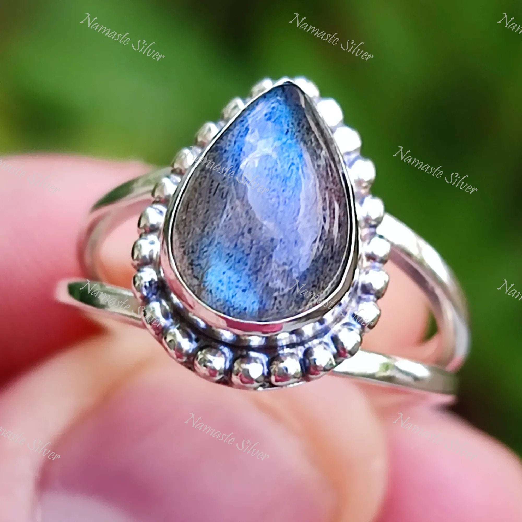 Labradorite Ring, 925 Sterling Silver Dainty Ring, Natural Labradorite Pear Shape Gemstone Handmade Boho Jewelry, Birthstone Gift for Her