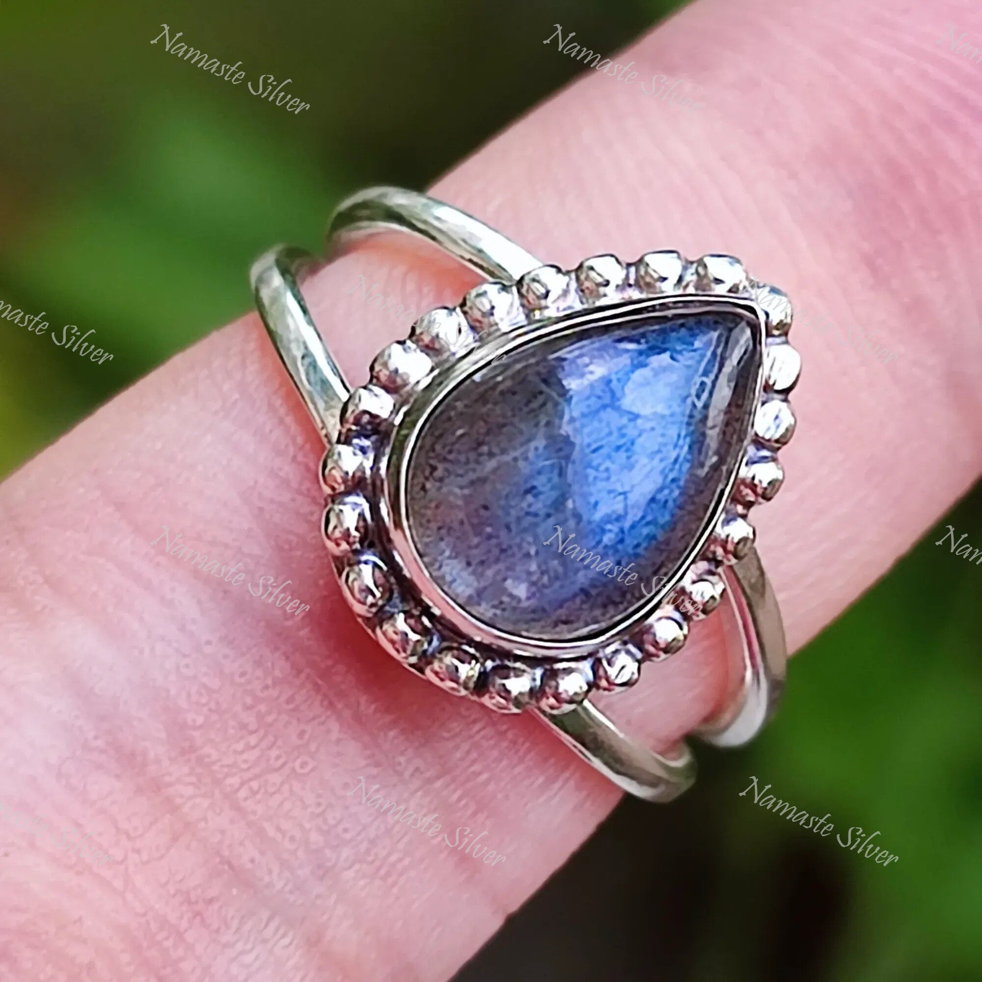 Labradorite Ring, 925 Sterling Silver Dainty Ring, Natural Labradorite Pear Shape Gemstone Handmade Boho Jewelry, Birthstone Gift for Her