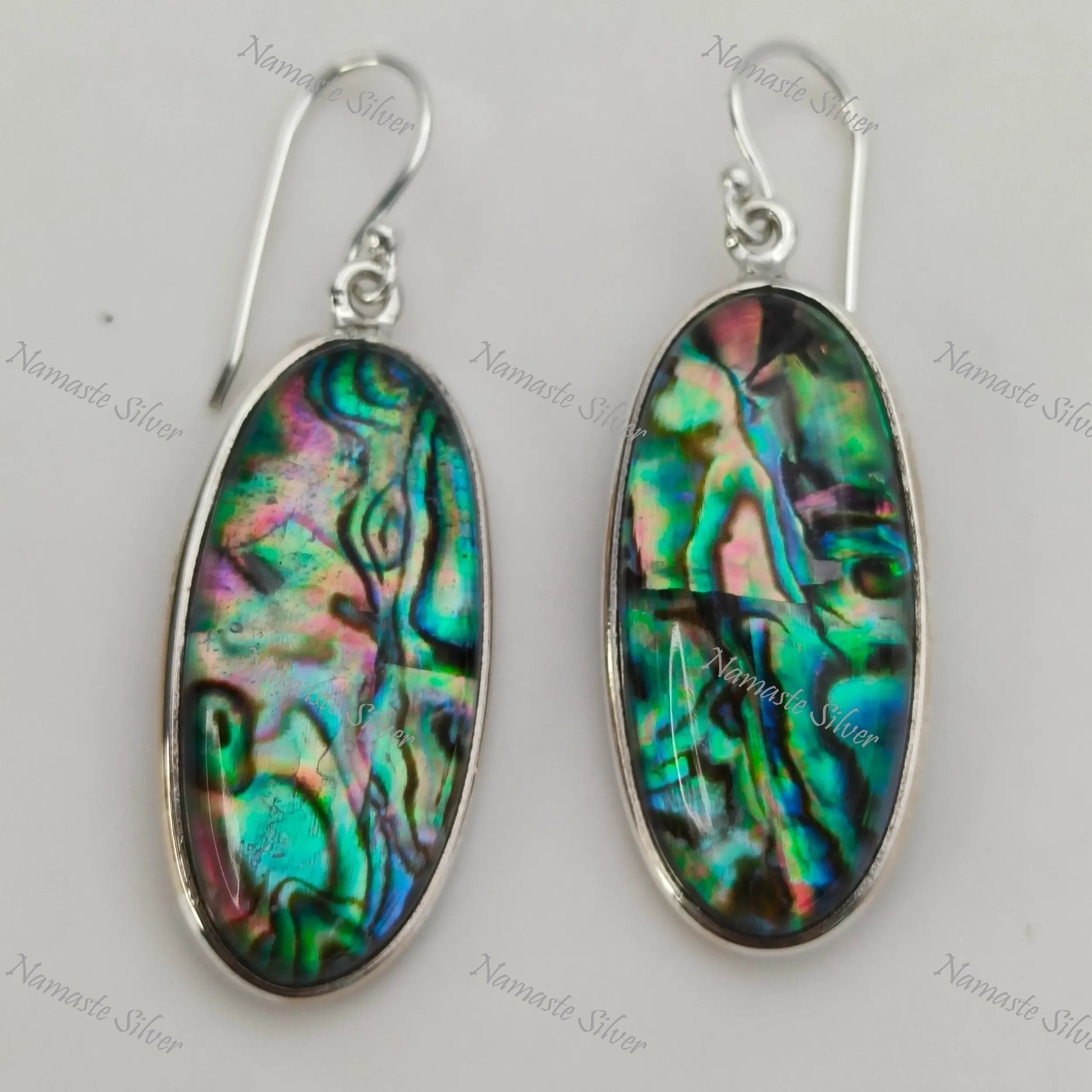Abalone Shell Earrings, 925 Sterling Silver Dangle Drop Earrings, Natural Abalone Oval Doublet Handmade Jewelry, Blue Paua Shell Earrings