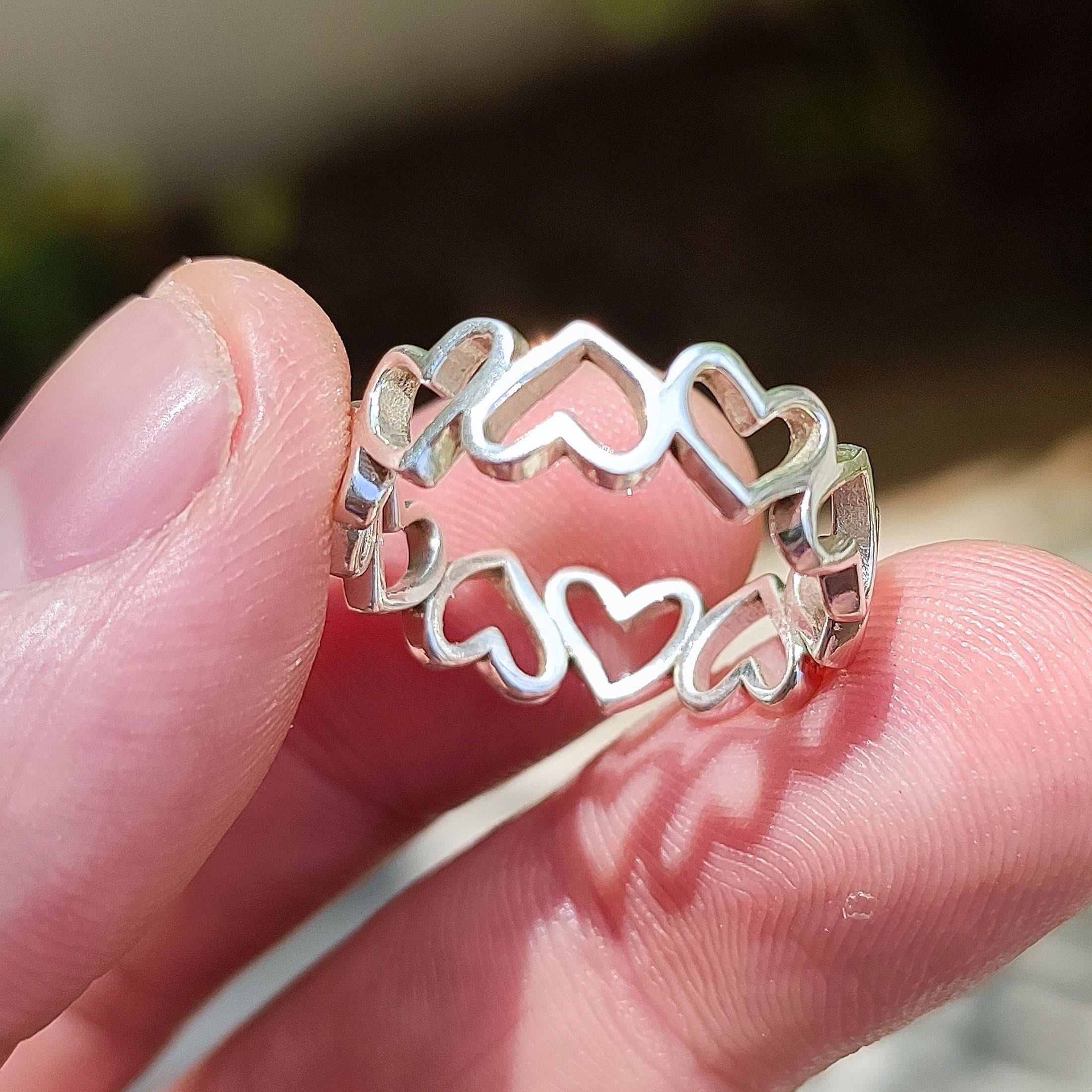 Heart to Heart Ring, 925 Sterling Silver Handmade Promise Ring, Heart shape Jewelry, Connected Heart Ring Band, Gift for Her Birthday