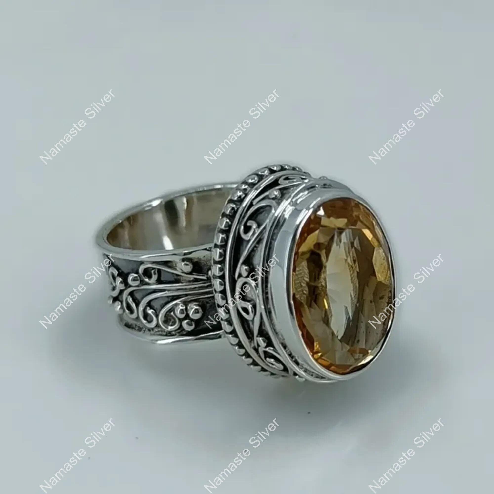 Citrine Stone Ring, 925 Sterling Silver Handmade Promise Ring, Natural Citrine Oval Gemstone Boho Jewelry, November Birthstone, Gift For Her