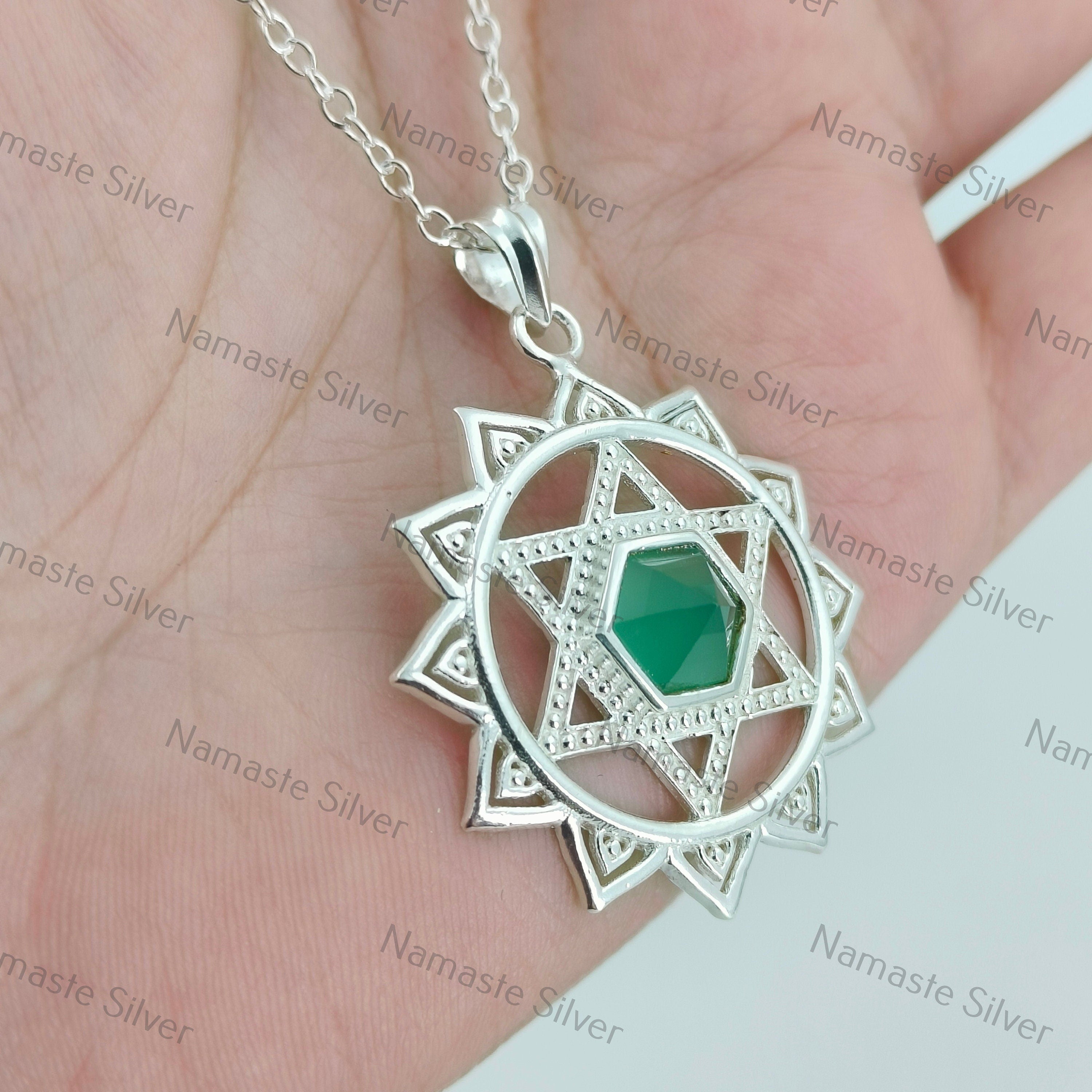 Heart Chakra Necklace, 925 Sterling Silver Handmade Pendant, Natural Aventurine Gemstone Anahata Chakra Jewelry, Meditation Healing Gift