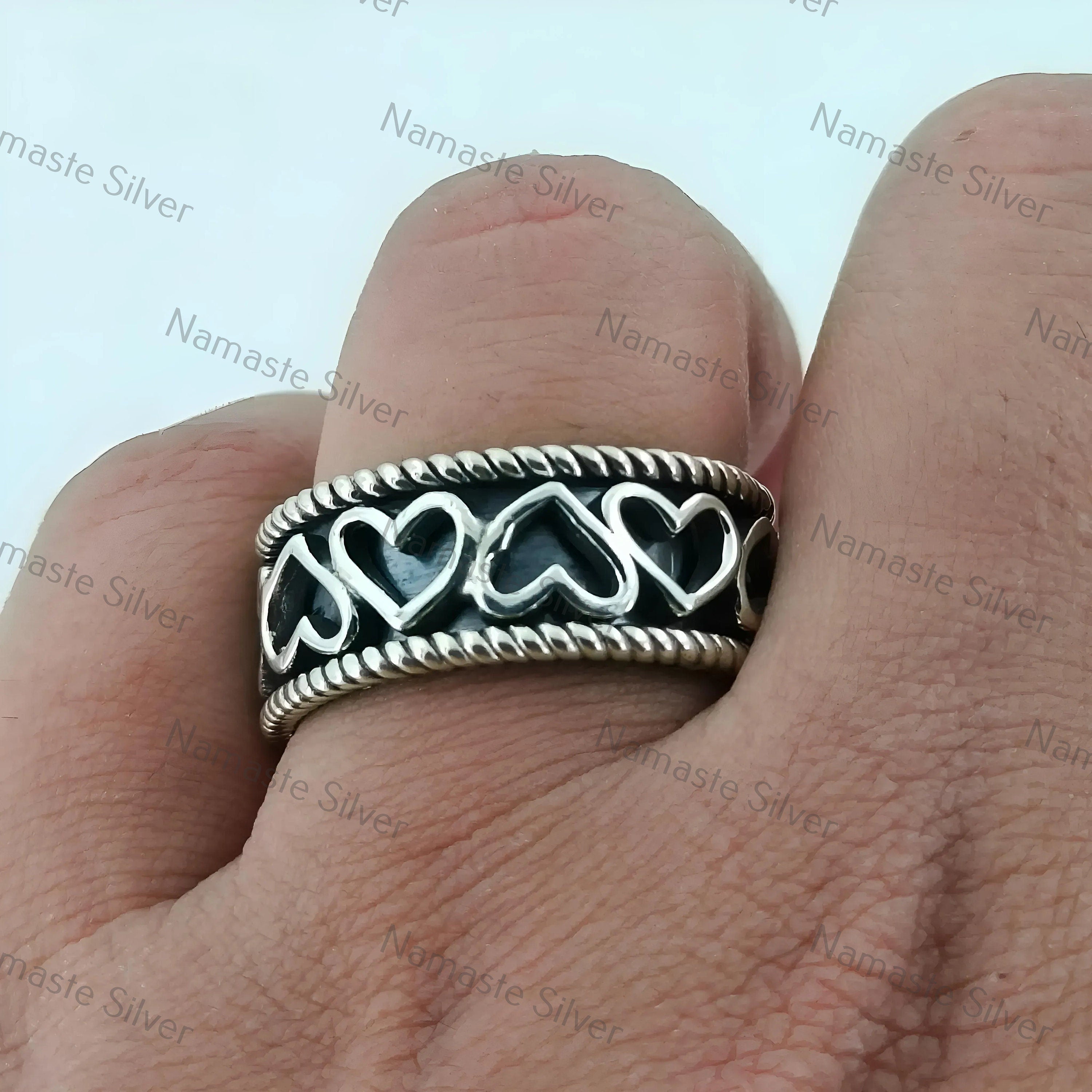 Fidget Ring, 925 Sterling Silver Promise Ring, Connecting Heart Anxiety Ring, Handmade Meditation Jewelry, Spinner Thumb Ring, Gift for Her