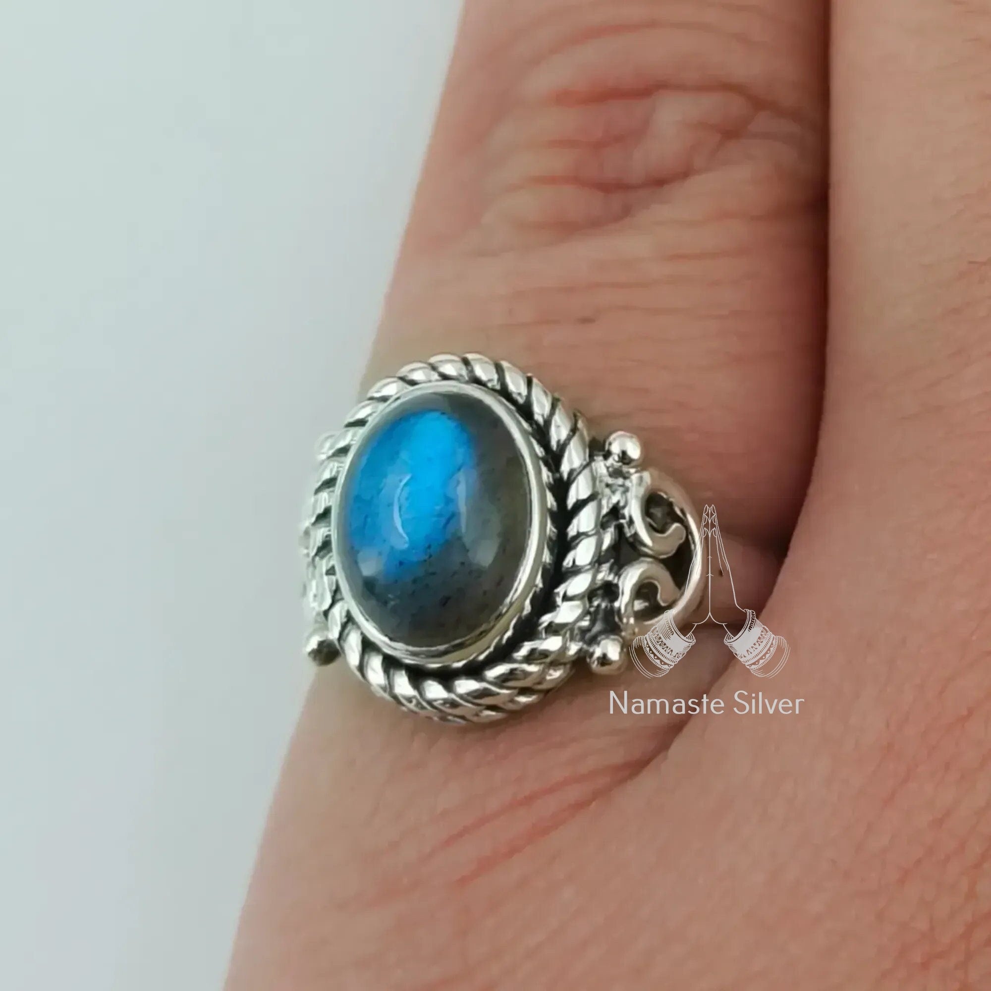 Labradorite Ring, 925 Sterling Silver Handmade Promise Ring, Natural Labradorite Oval Gemstone Jewelry, Birthstone Gift for Her Birthday