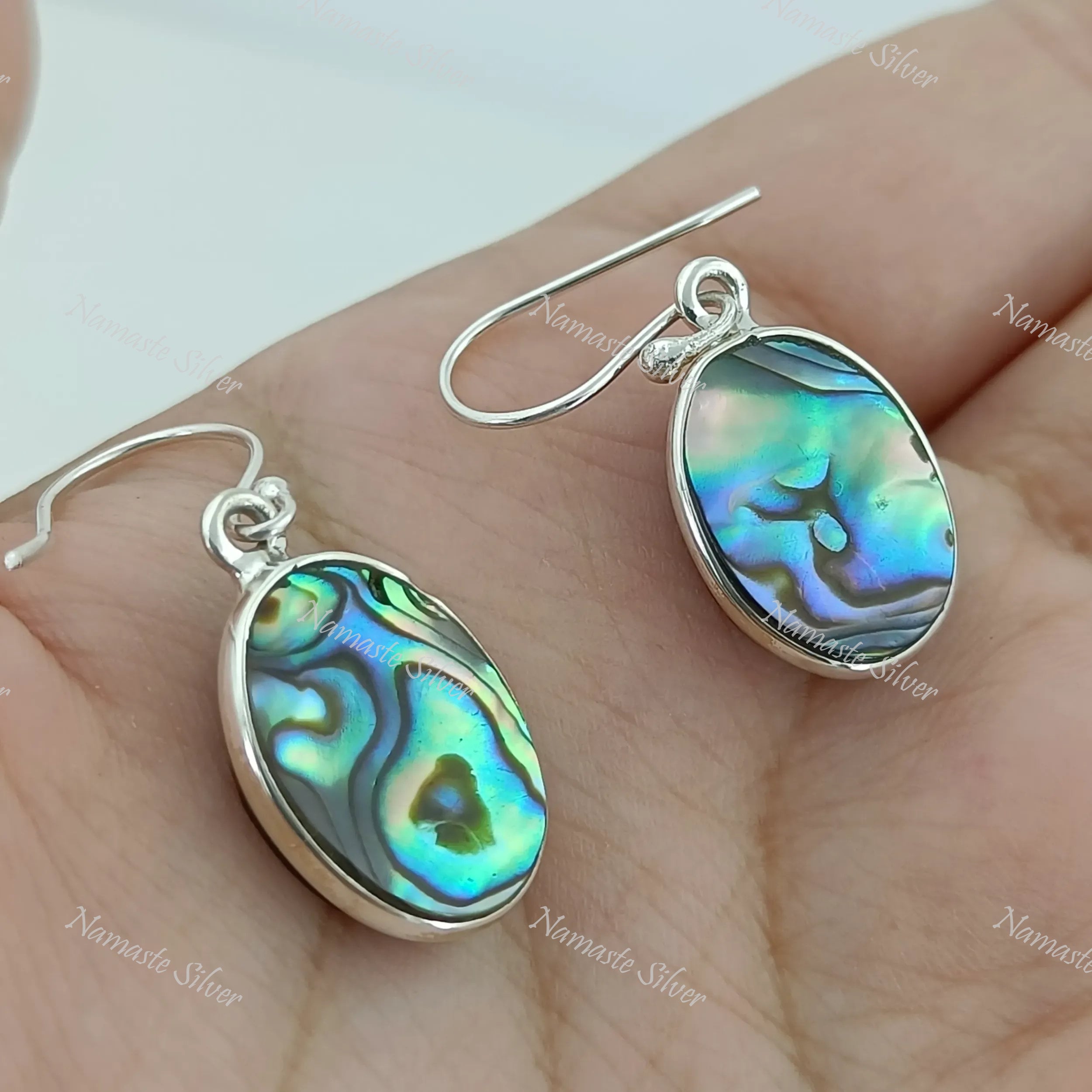 Abalone Shell Earrings, 925 Sterling Silver handmade Dangle Earrings, Natural Abalone Silver Jewelry, Blue Paua Shell Earrings, Gift for her