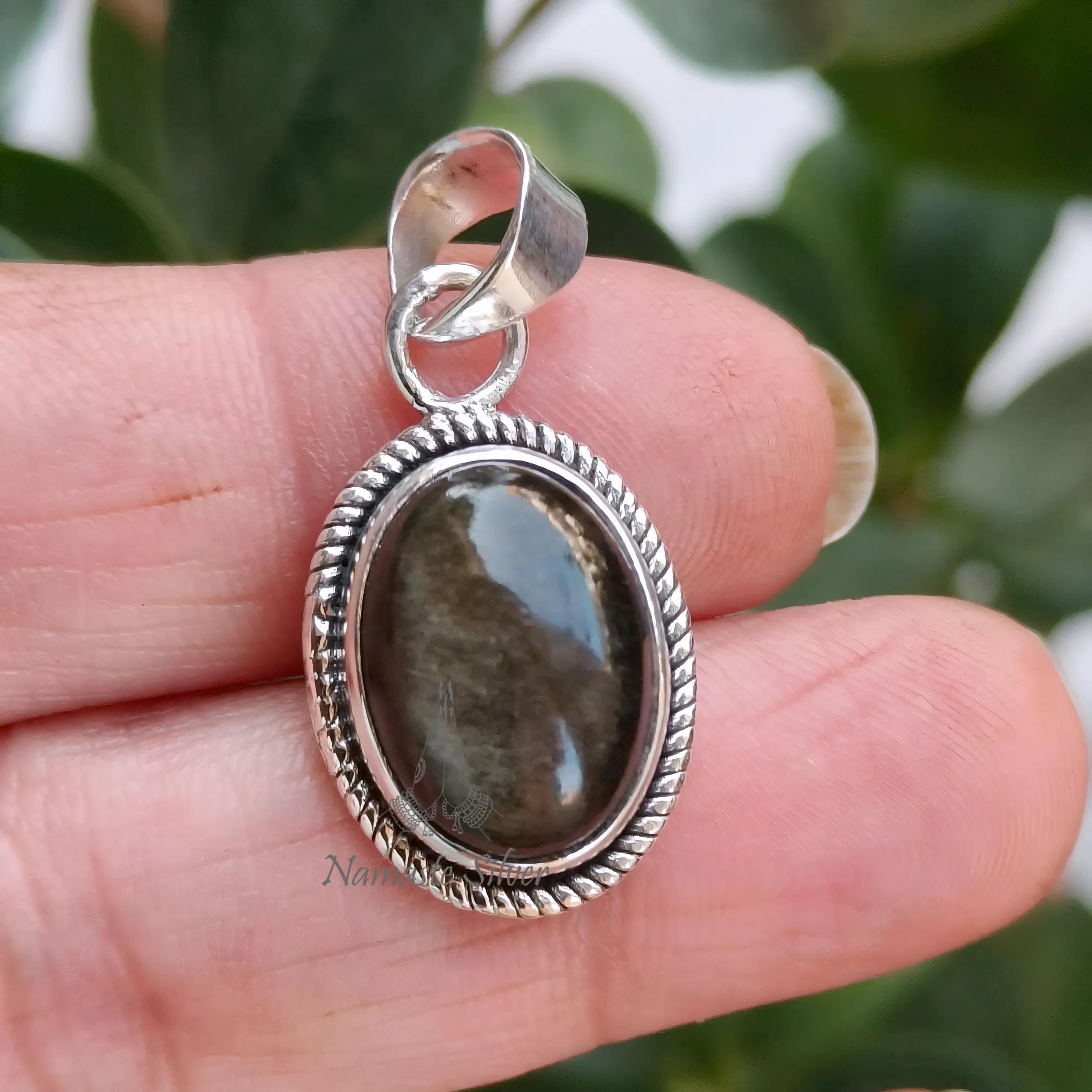 Gold Sheen Obsidian Pendant, 925 Sterling Silver Handmade Pendant, Natural Obsidian Oval Gemstone Jewelry, Gift For Her, November Birthstone