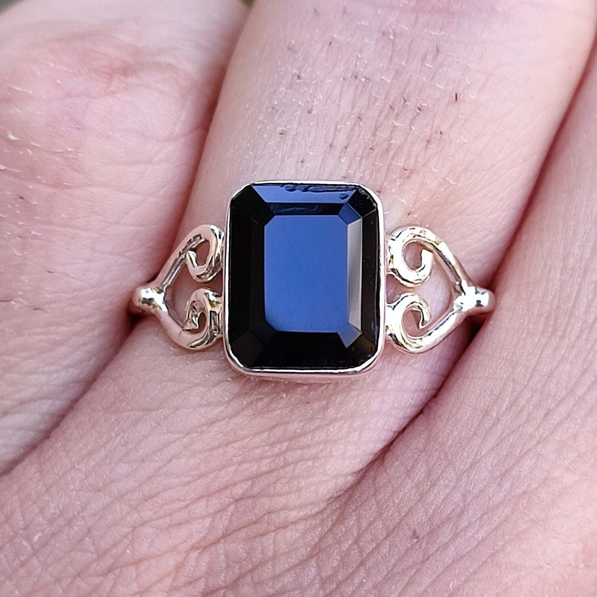 Black Onyx Ring, 925 Sterling Silver Promise Ring, Natural Black Onyx Emerald Cut Handmade Jewelry, July Birthstone, Elegant Gift for Her