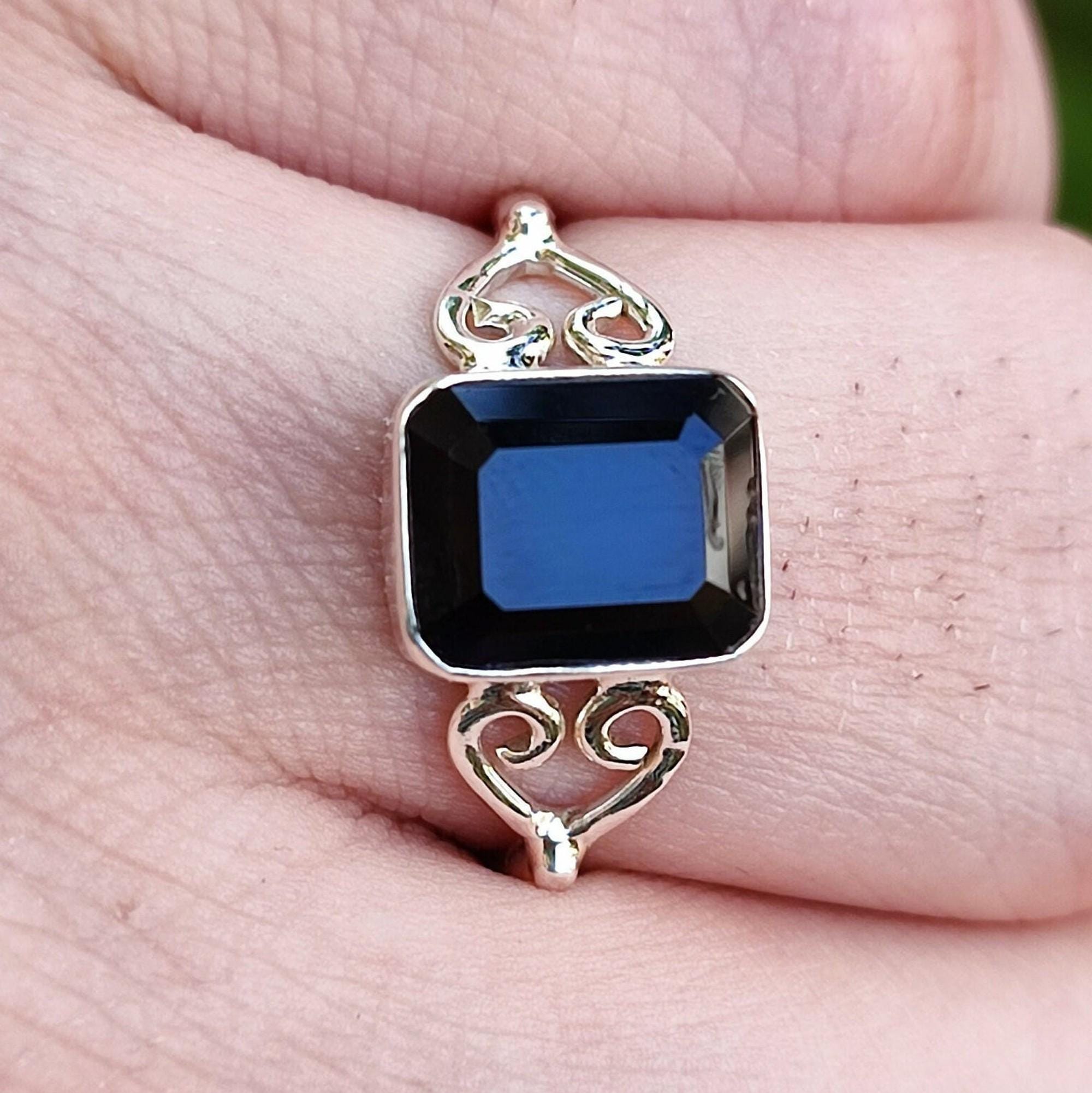 Black Onyx Ring, 925 Sterling Silver Promise Ring, Natural Black Onyx Emerald Cut Handmade Jewelry, July Birthstone, Elegant Gift for Her