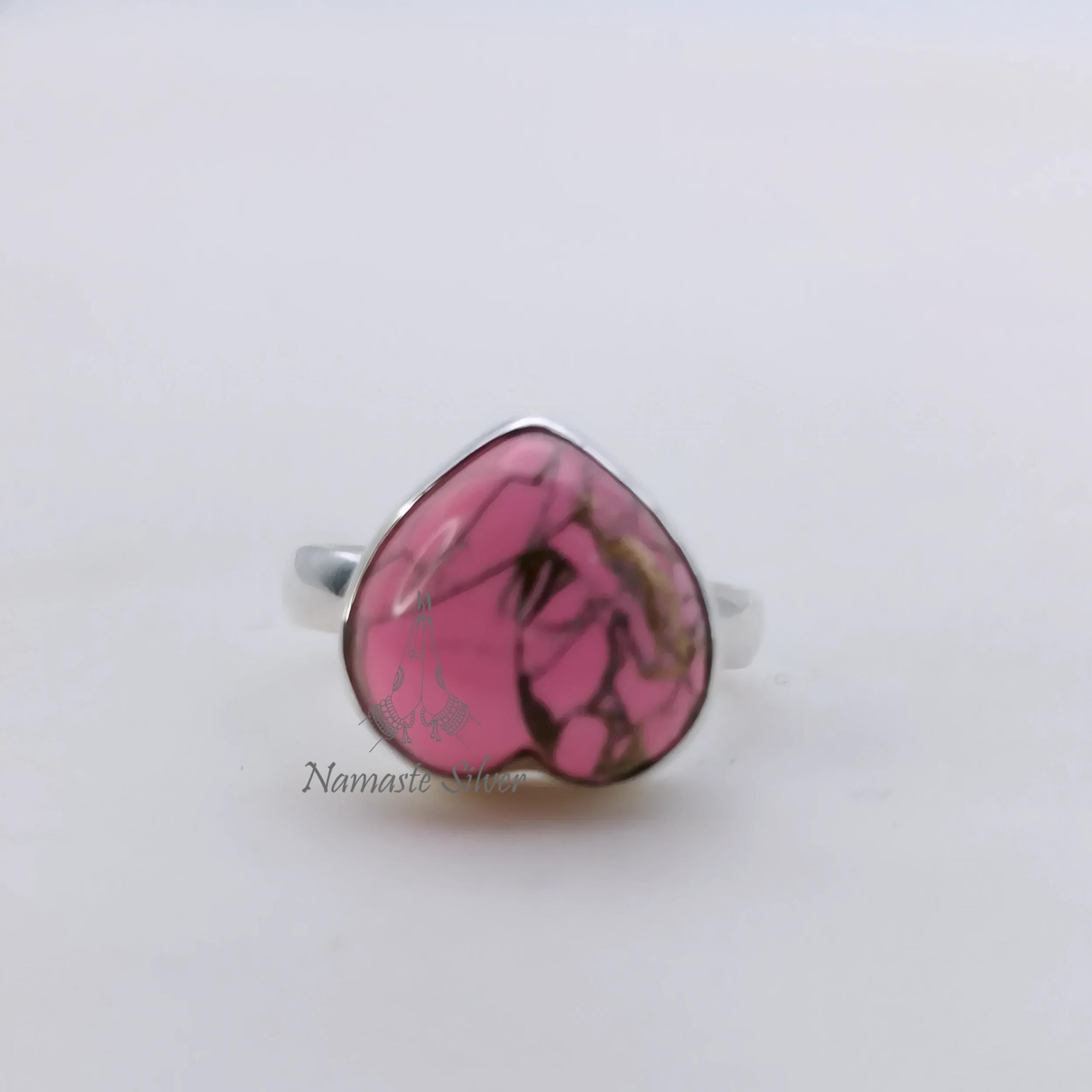 Pink Turquoise Ring, 925 Sterling Silver Promise Ring, Natural Pink Copper Turquoise Heart Shape Handmade Jewelry, Birthstone Gift For Her