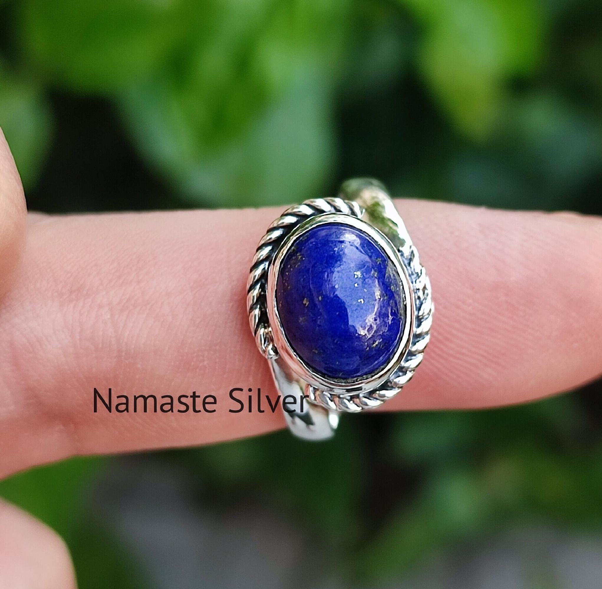 Lapis Lazuli Ring, 925 Sterling Silver handmade promise Ring, Natural Blue Gemstone Oval Boho Jewelry, September Birthstone, Gift for her