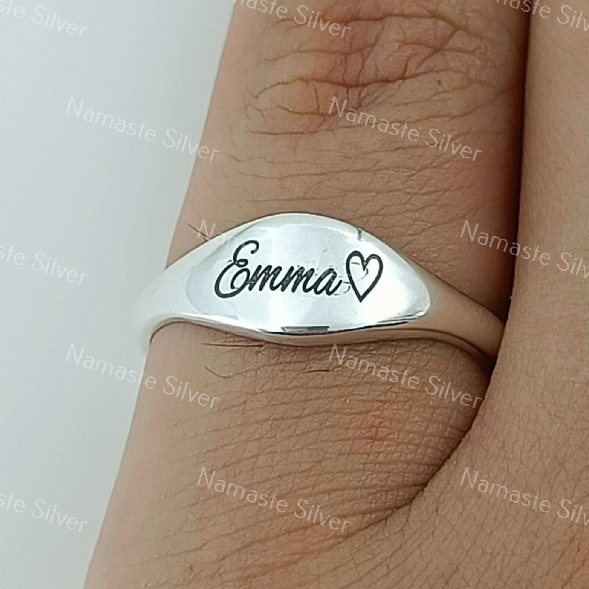 Custom Name Ring, 925 Sterling Silver Dainty Band, Customized Engraved Text Name Slogan Message Handmade Jewelry, Personalized Gift for Her