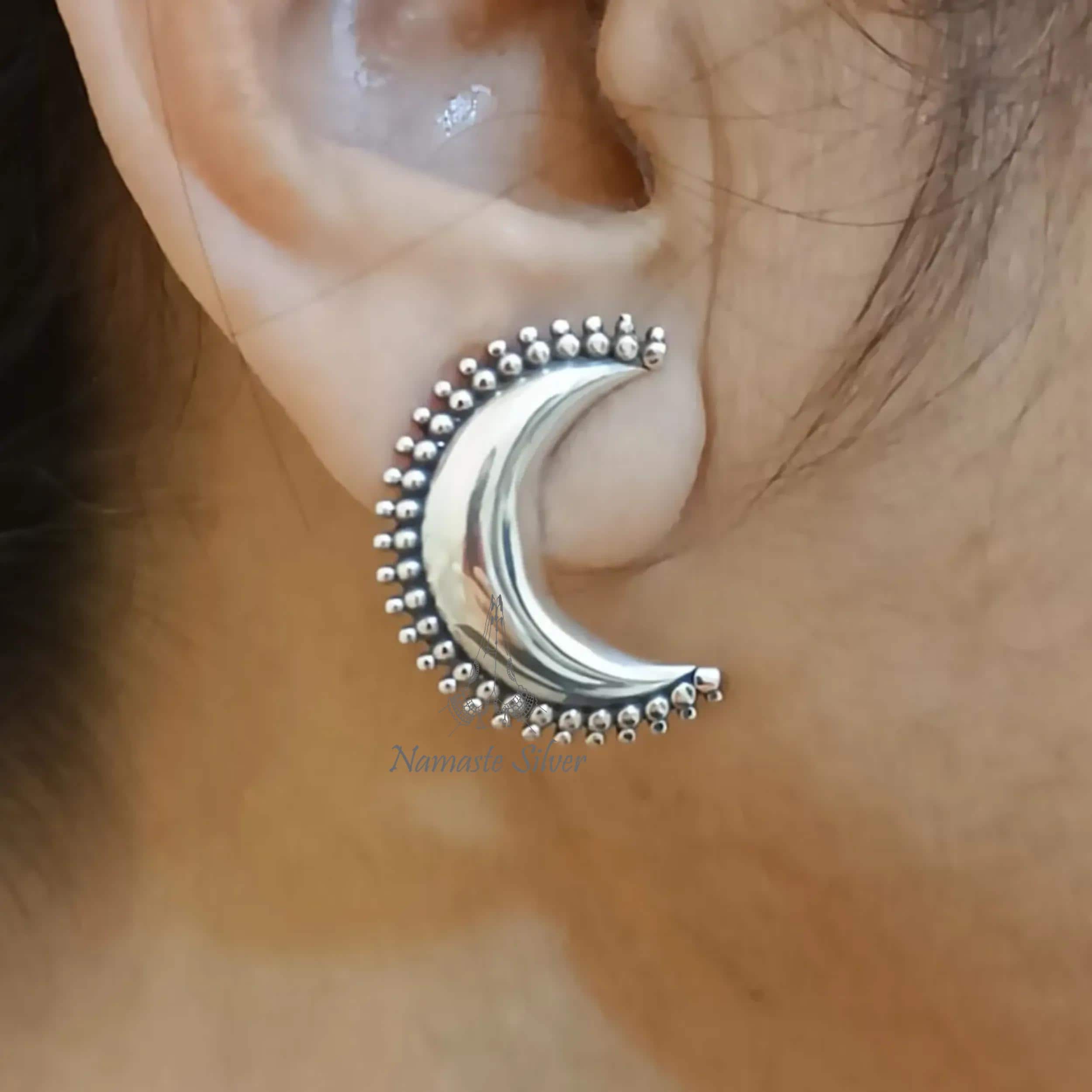 Crescent Earrings, 925 Sterling Silver Stud Earrings, Handmade Celestial Crescent Moon Jewelry, Elegant Gift for Her, Half Moon Stud Posts