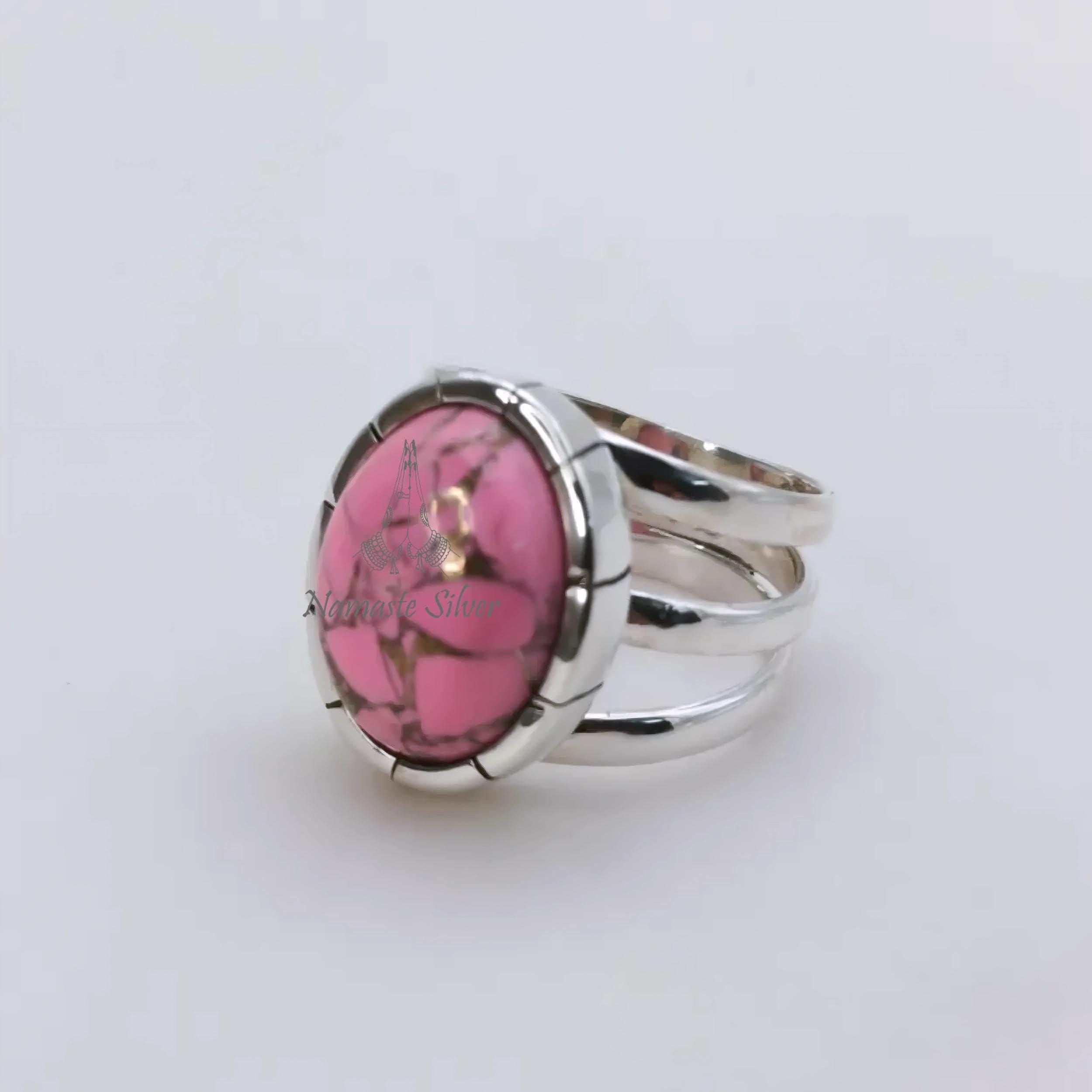 Pink Turquoise Ring, 925 Sterling Silver Statement Promise Ring, Natural Pink Copper Turquoise Oval Handmade Jewelry, Elegant Gift For Her