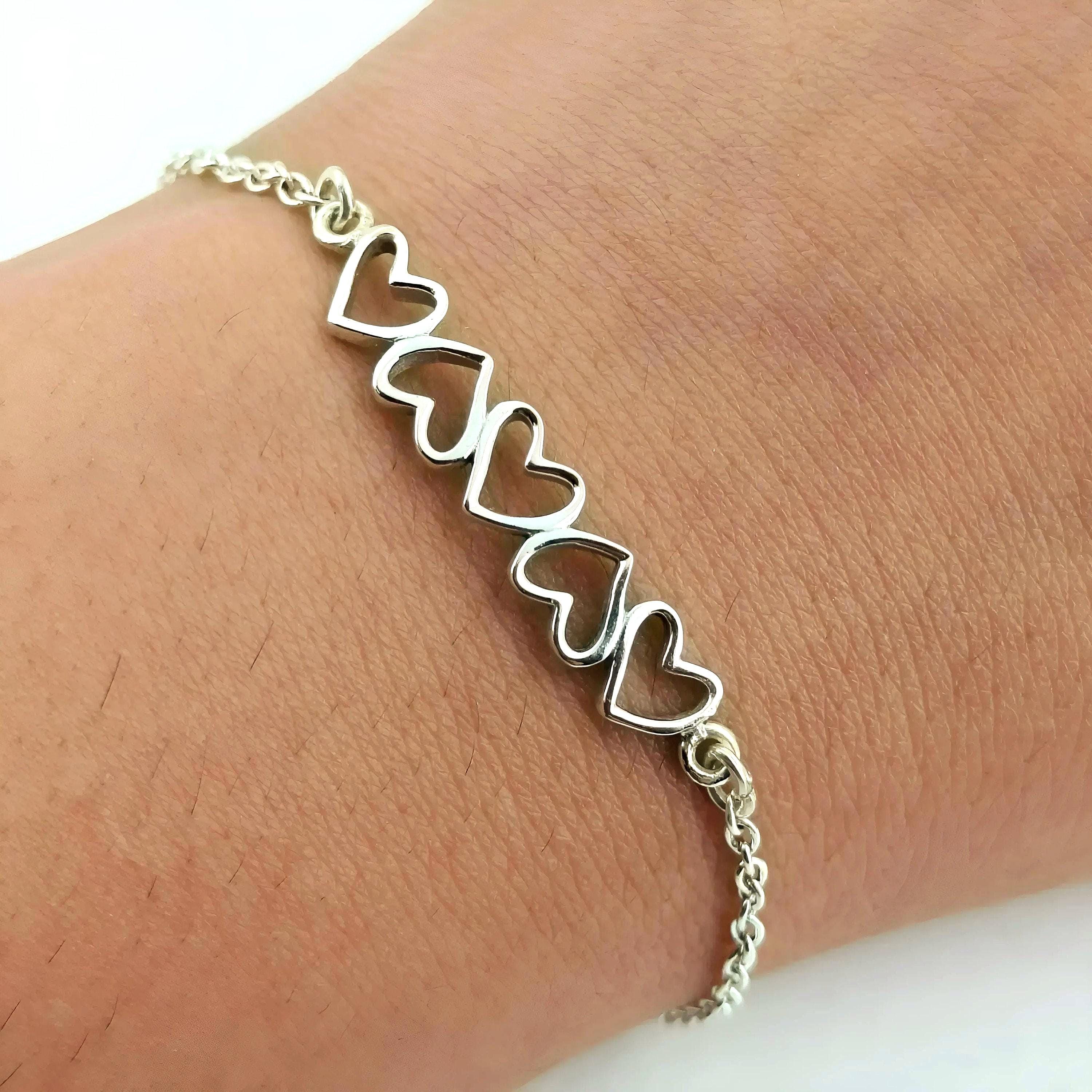 Heart to Heart Bracelet, 925 Sterling Silver Bracelet, Adjustable Minimalist Jewelry, Dainty Heart Charm Gift for Women, Everyday Bracelet