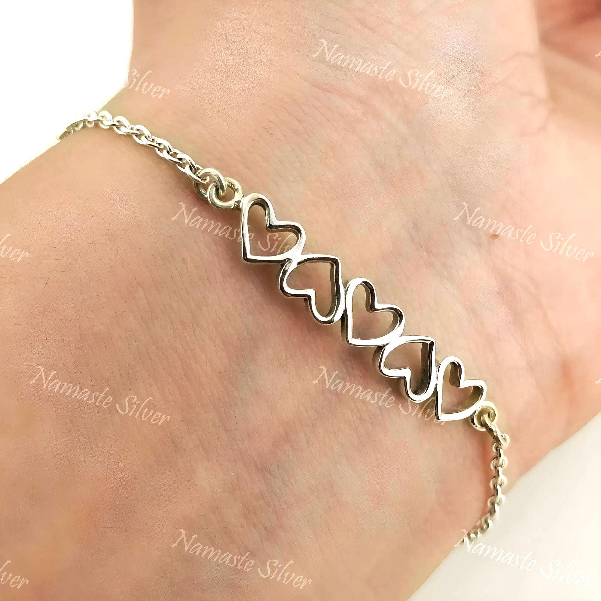 Heart to Heart Bracelet, 925 Sterling Silver Bracelet, Adjustable Minimalist Jewelry, Dainty Heart Charm Gift for Women, Everyday Bracelet