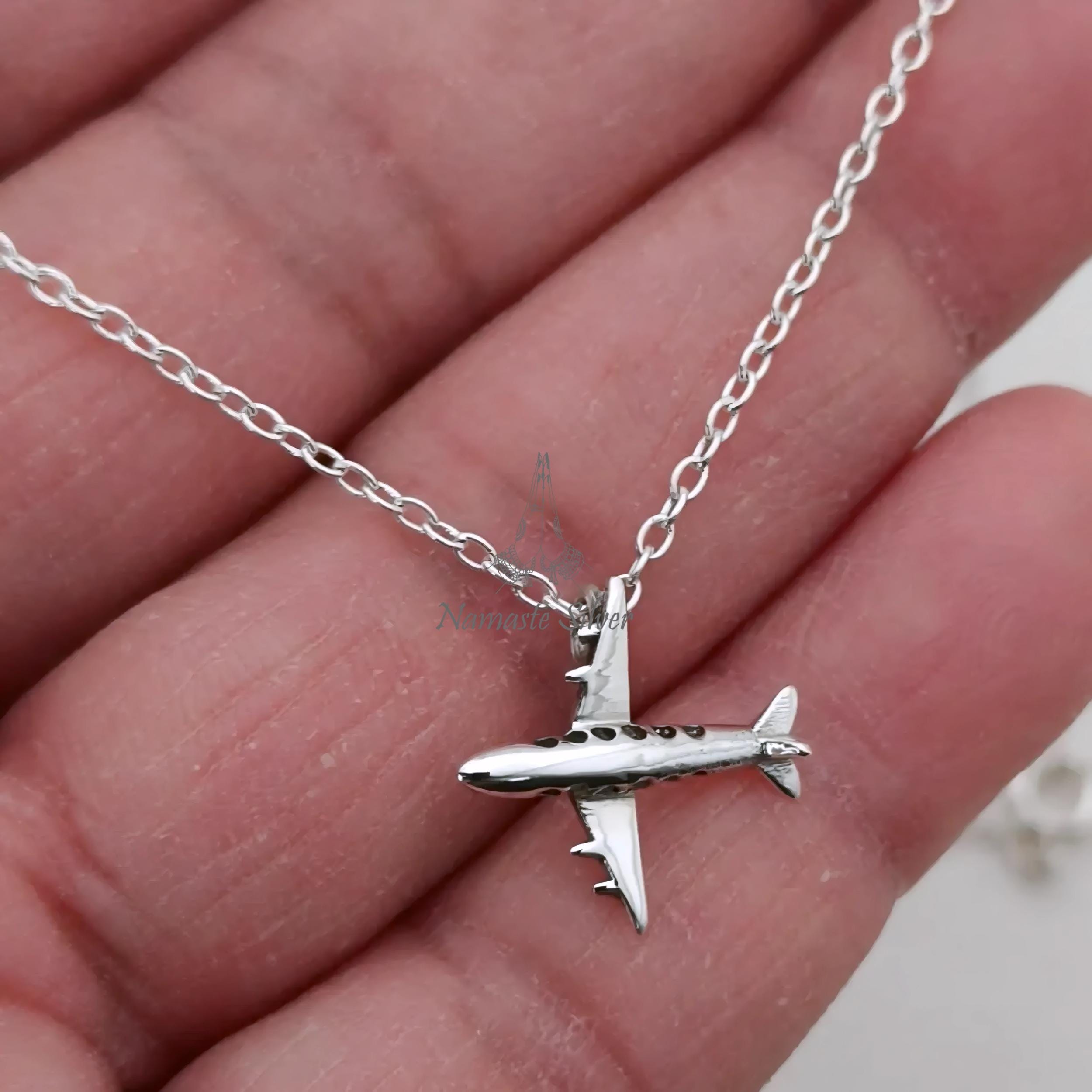 Airplane Necklace, 925 Sterling Silver Dainty Jet Necklace, Travel Pendant Necklace, Gift for Traveler, Flight Attendant Gift, Gift for Her