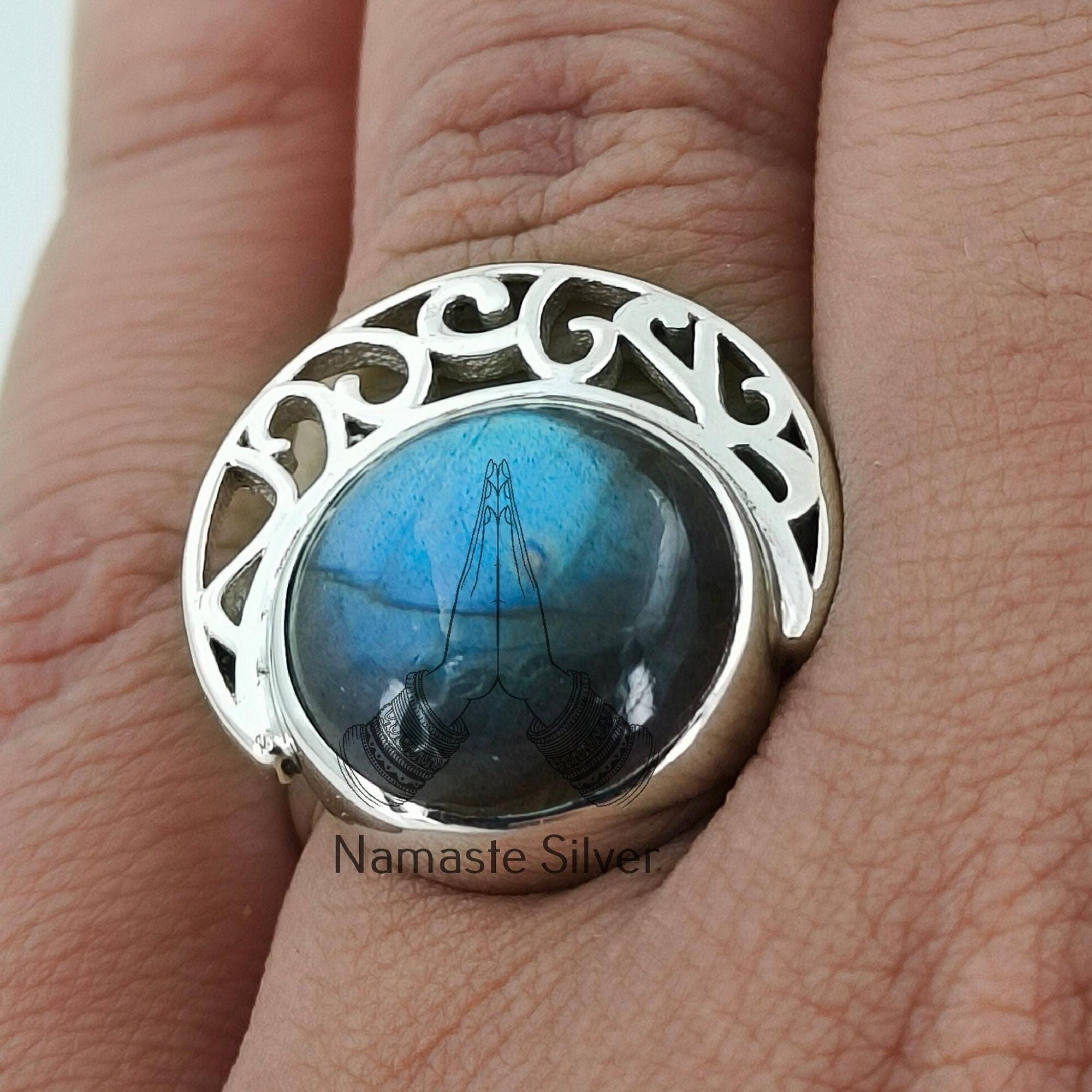 Labradorite Ring, 925 Sterling Silver Handmade Statement Promise Ring, Natural Labradorite Round Gemstone Jewelry, Gift for Her