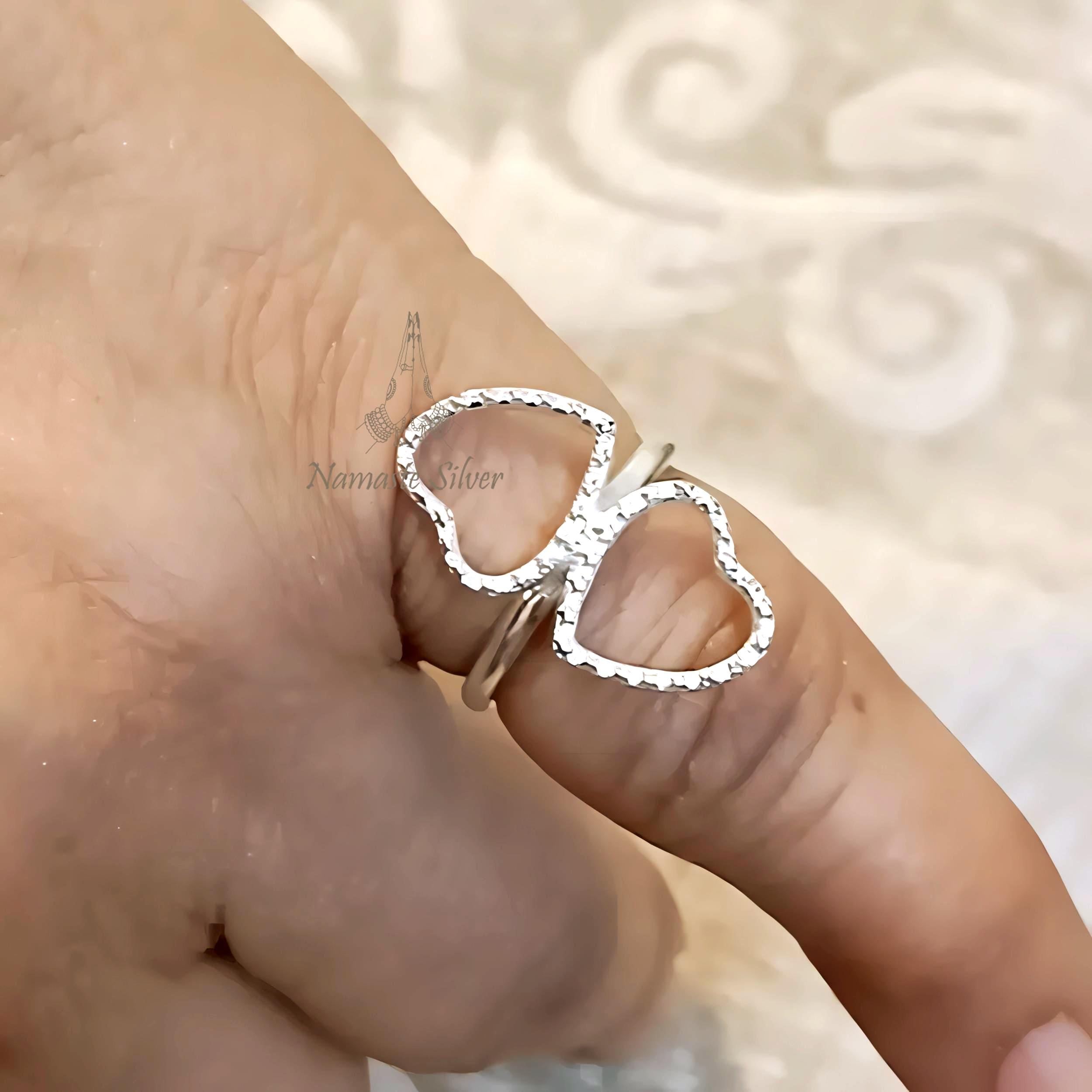 Dual Heart Ring, 925 Sterling Silver Promise Ring, Heart shape Handmade Minimalist Jewelry, Connected Heart Ring Band, Elegant Gift for Her