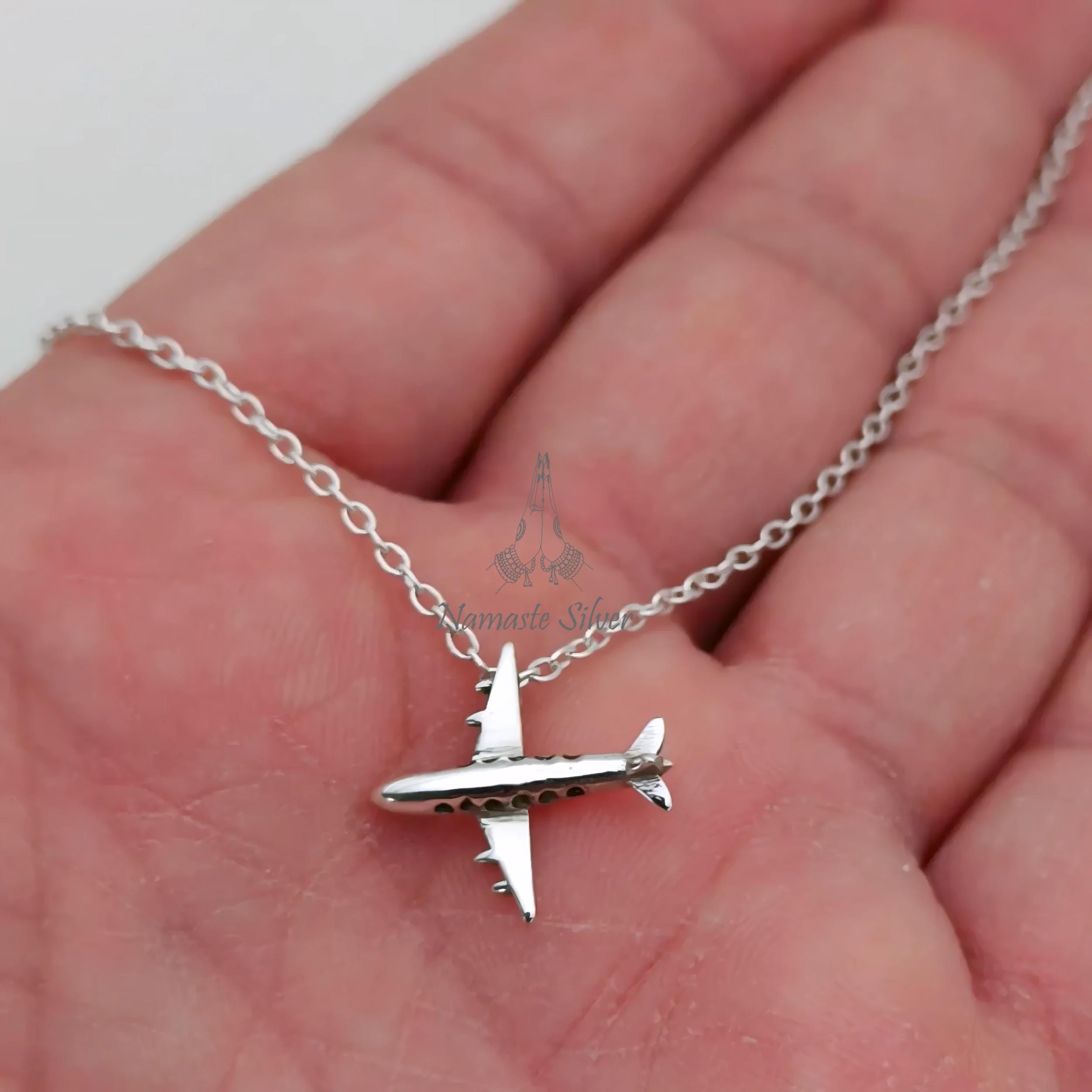 Airplane Necklace, 925 Sterling Silver Dainty Jet Necklace, Travel Pendant Necklace, Gift for Traveler, Flight Attendant Gift, Gift for Her