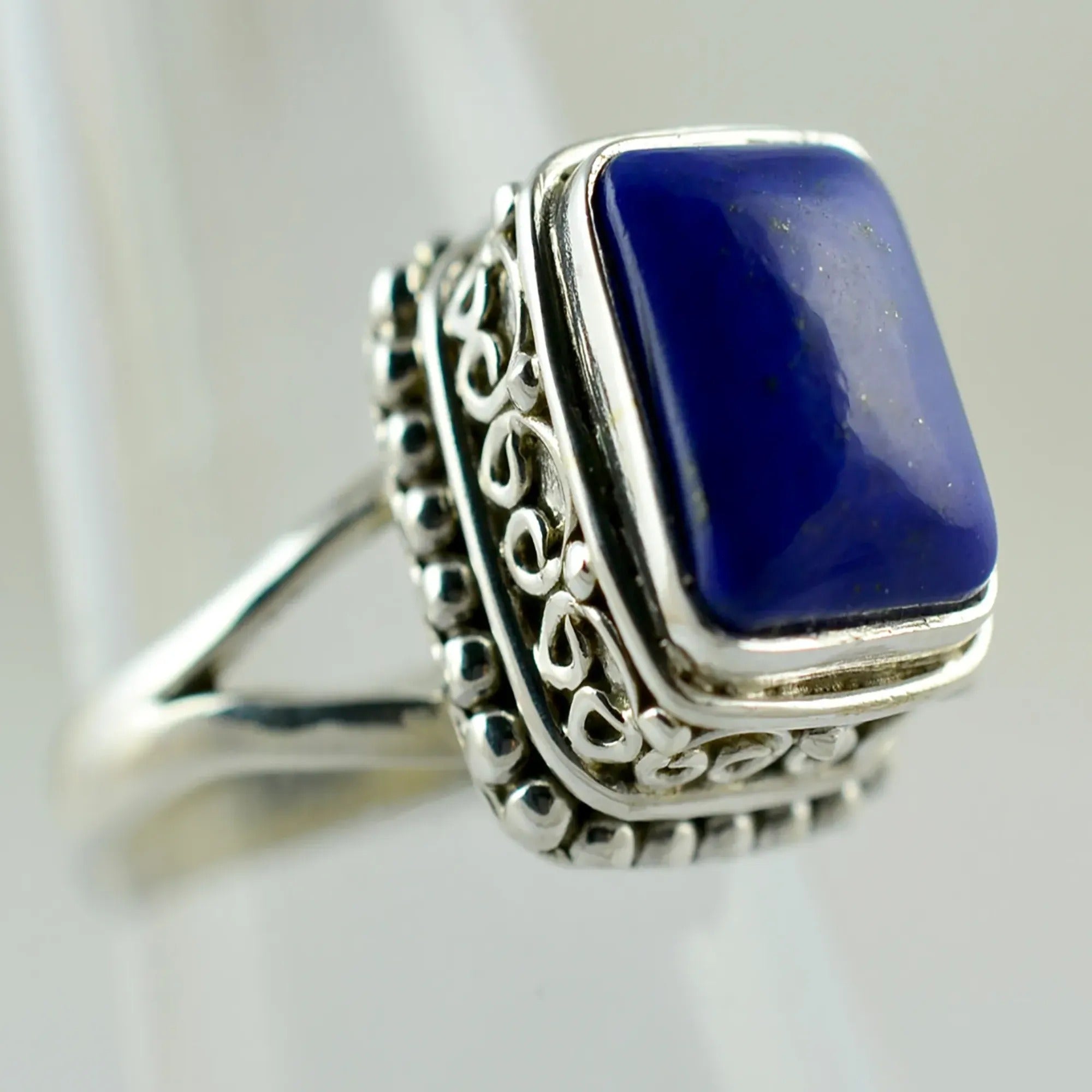 Lapis Lazuli 925 Sterling Silver Handmade Statement Ring - Natural Blue Cushion shape Gemstone Boho September Birthstone Jewelry - Perfect Gift for Her Birthday Anniversary Christmas Valentine Day
