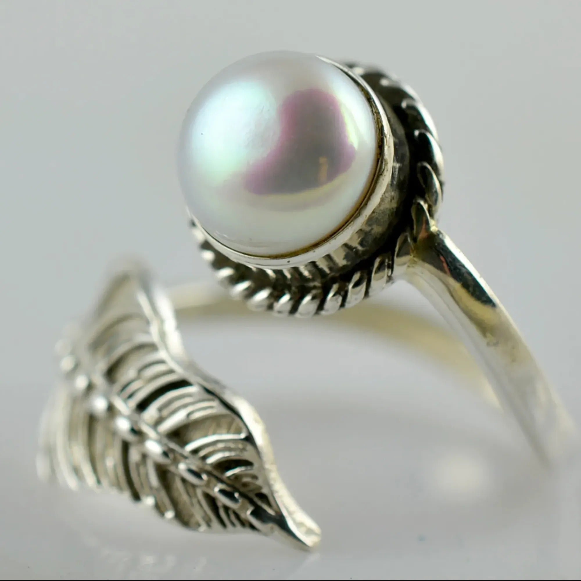 Freshwater Pearl 925 Sterling Silver Handmade Ring - Boho June Birthstone Jewelry - Perfect Gift for Her Birthday Anniversary Christmas Valentine Day
