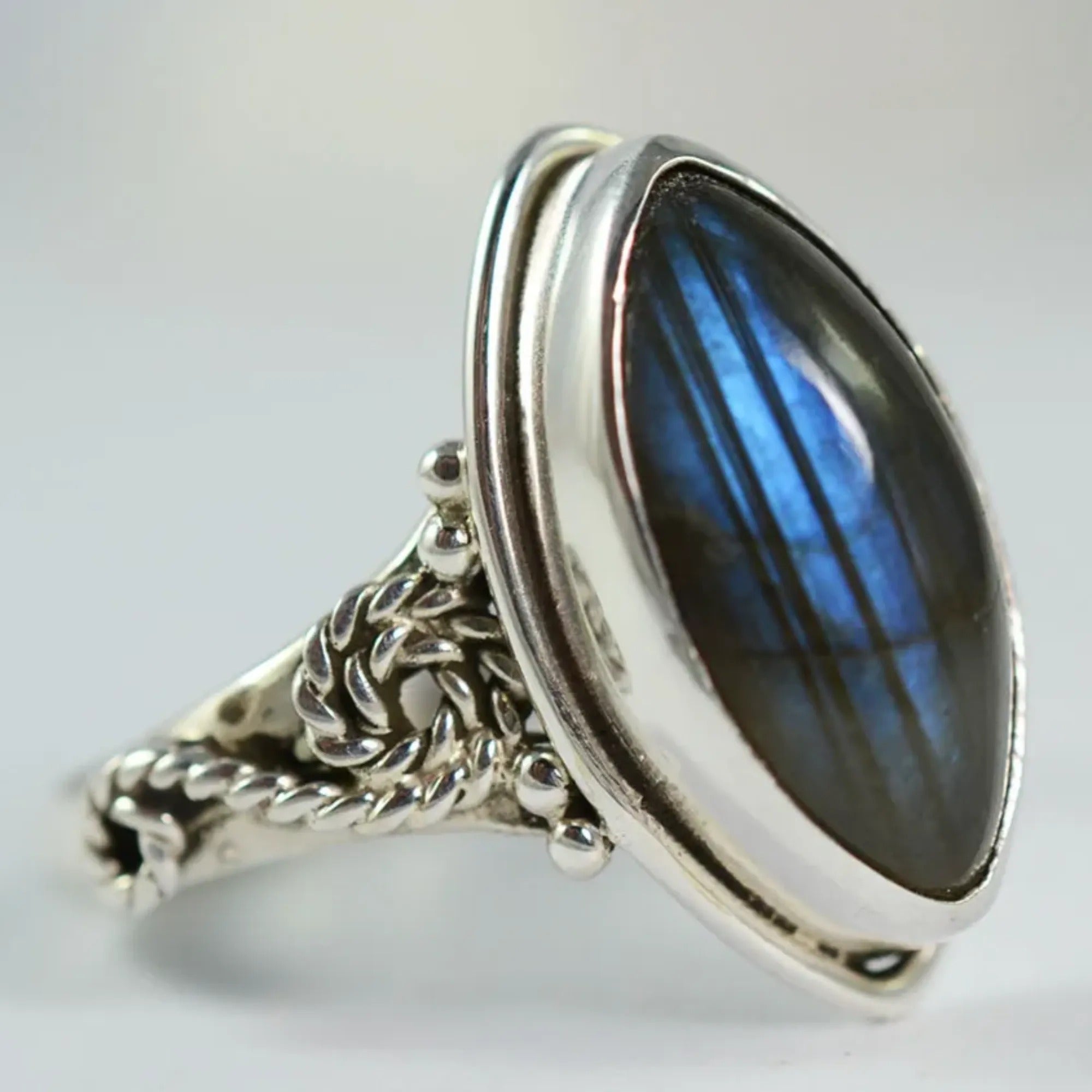 Labradorite Marquise Shape 925 Sterling Silver Handmade Ring - Boho November Birthstone Jewelry - Perfect Gift for Her Birthday Anniversary Christmas Valentine Day