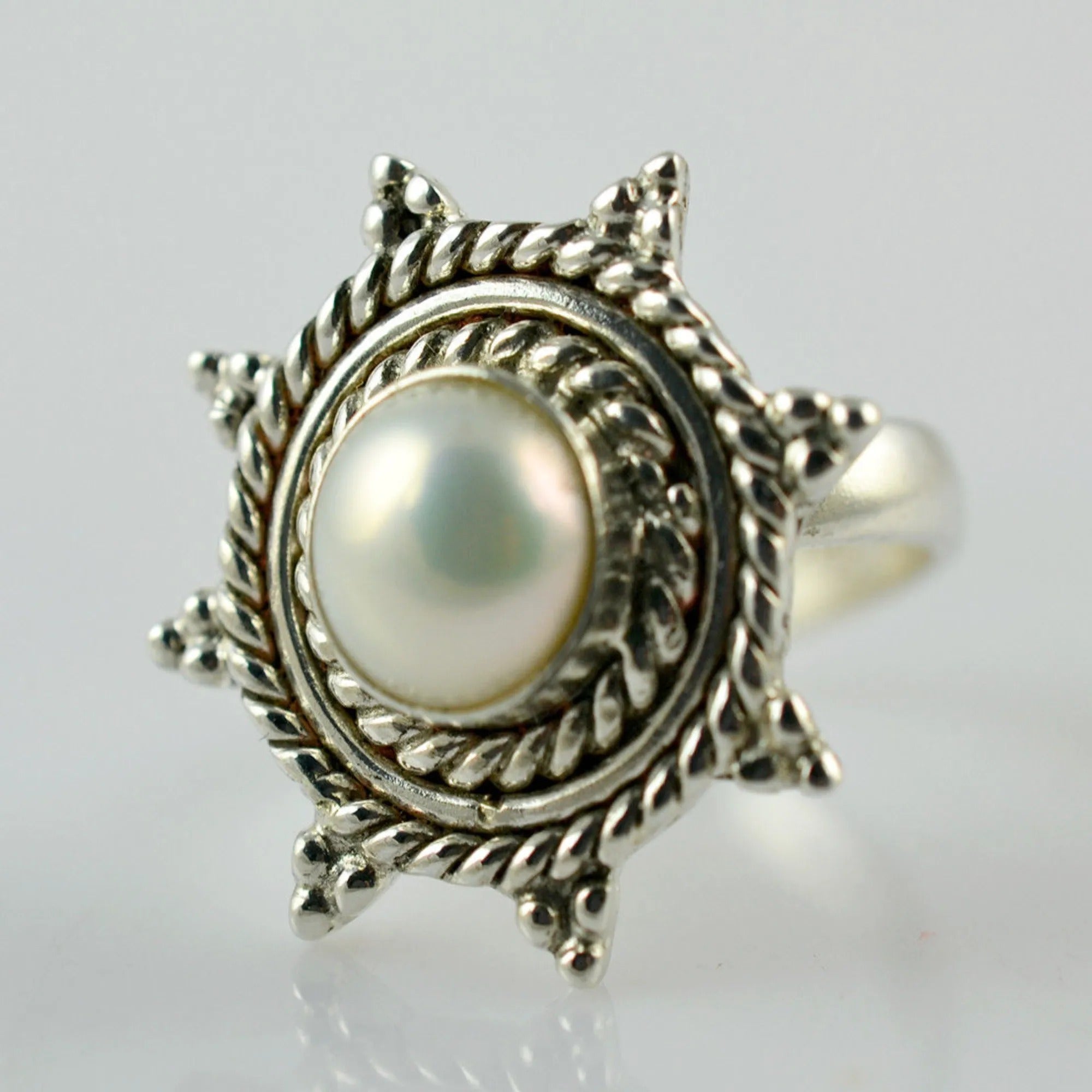 Freshwater Pearl 925 Sterling Silver Handmade Ring - Boho June Birthstone Jewelry - Perfect Gift for Her Birthday Anniversary Christmas Valentine Day