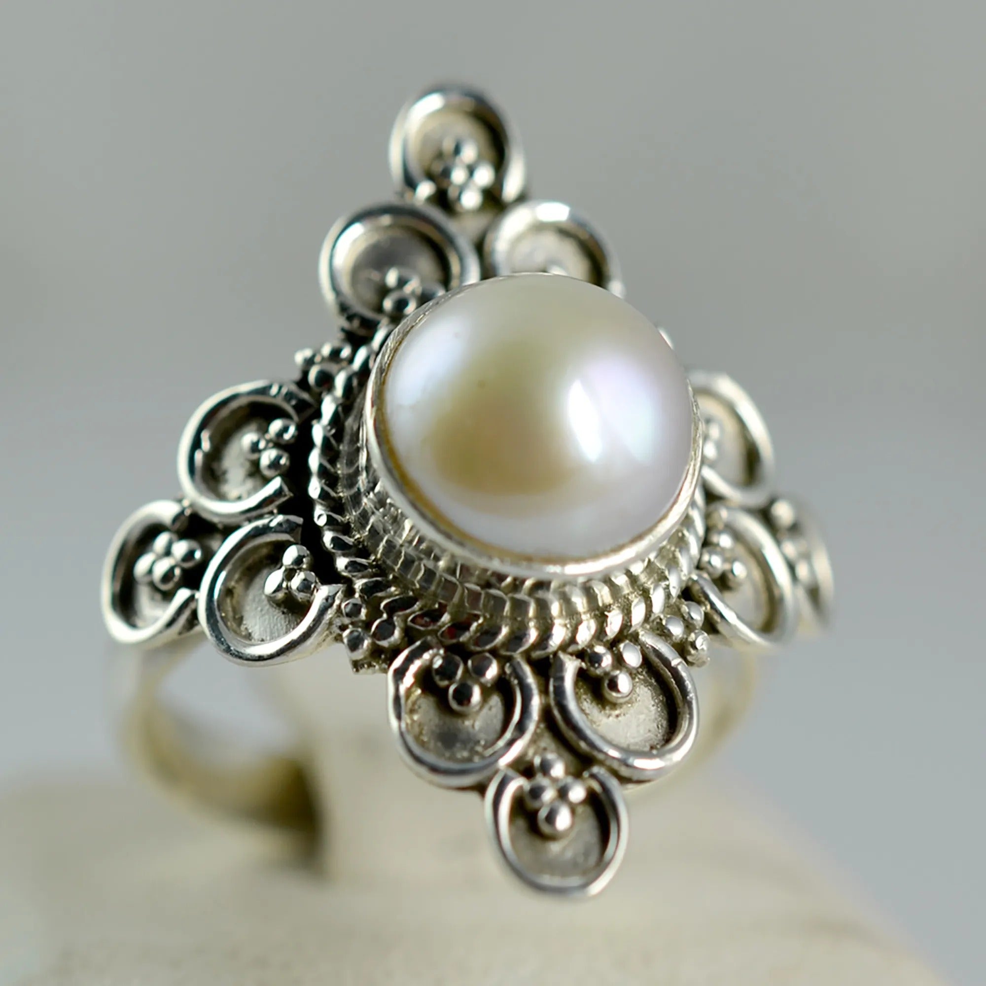Navya Craft Freshwater Pearl 925 Sterling Silver Women Ring Boho Jewelry Sizes 4 to 13 US