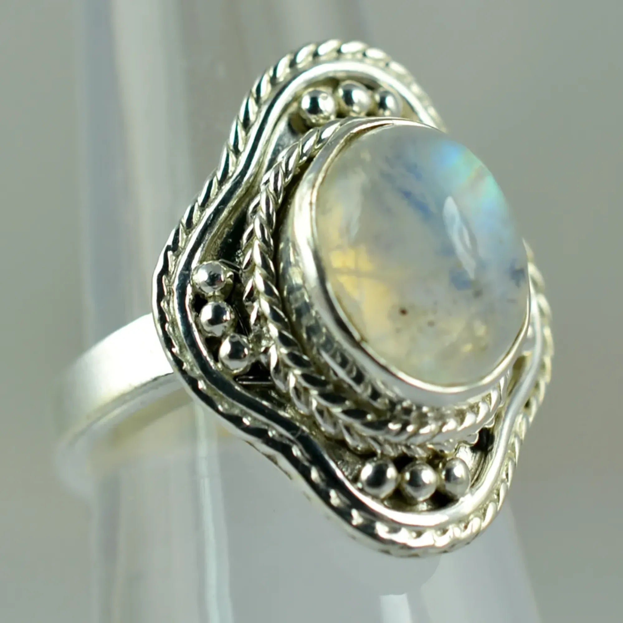 Rainbow Moonstone 925 Sterling Silver Handmade Statement Ring- Boho June Birthstone Jewelry - Perfect Gift for Her Birthday Anniversary Christmas Valentine Day