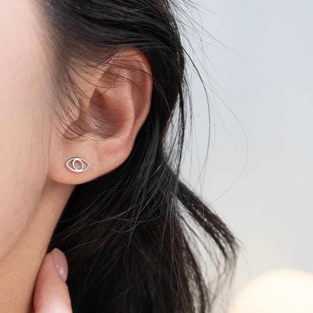 925 Sterling Silver Tiny Evil Eye Stud Earrings for Women - Adorable Hollow Design