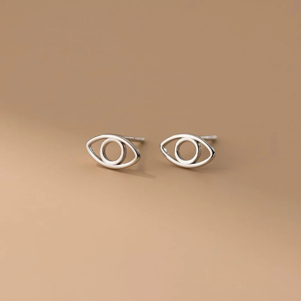 Evil Eye Tiny Small Stud Earrings for Women 925 Sterling Silver Cute Hollow Eyes