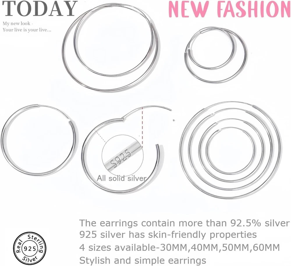 WOMEN'S 925 Sterling Silver Hoop Earrings,Hypoallergenic Lightweight YELANM30