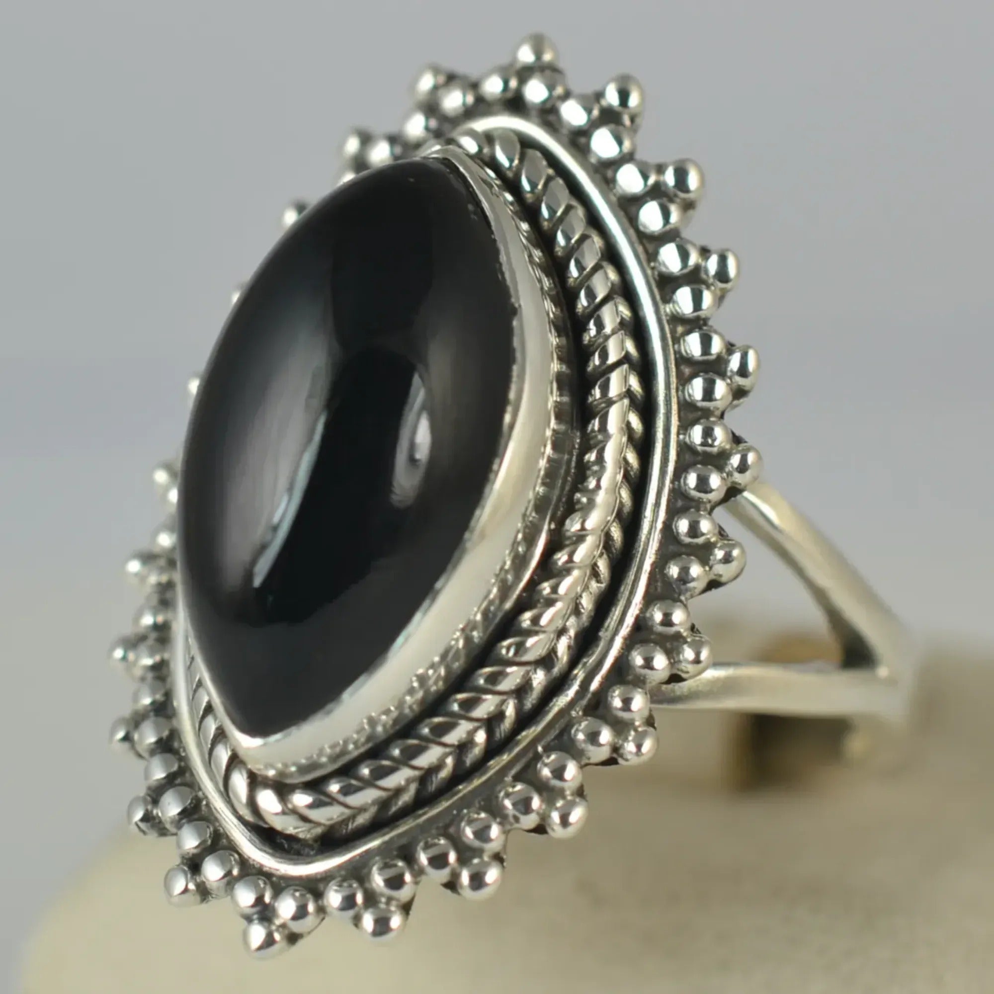 Navya Craft Black Onyx Marquise 925 Sterling Silver Handmade Statement Cocktail Women Ring, July Birthstone Gift Her