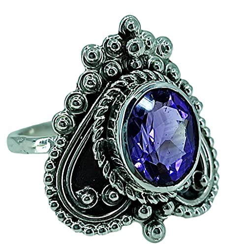 Navya Craft Amethyst Oval 925 Sterling Silver Ring for Women Size 4 to 13 Ring Purple Gem Stone Gemstone Handmade Boho